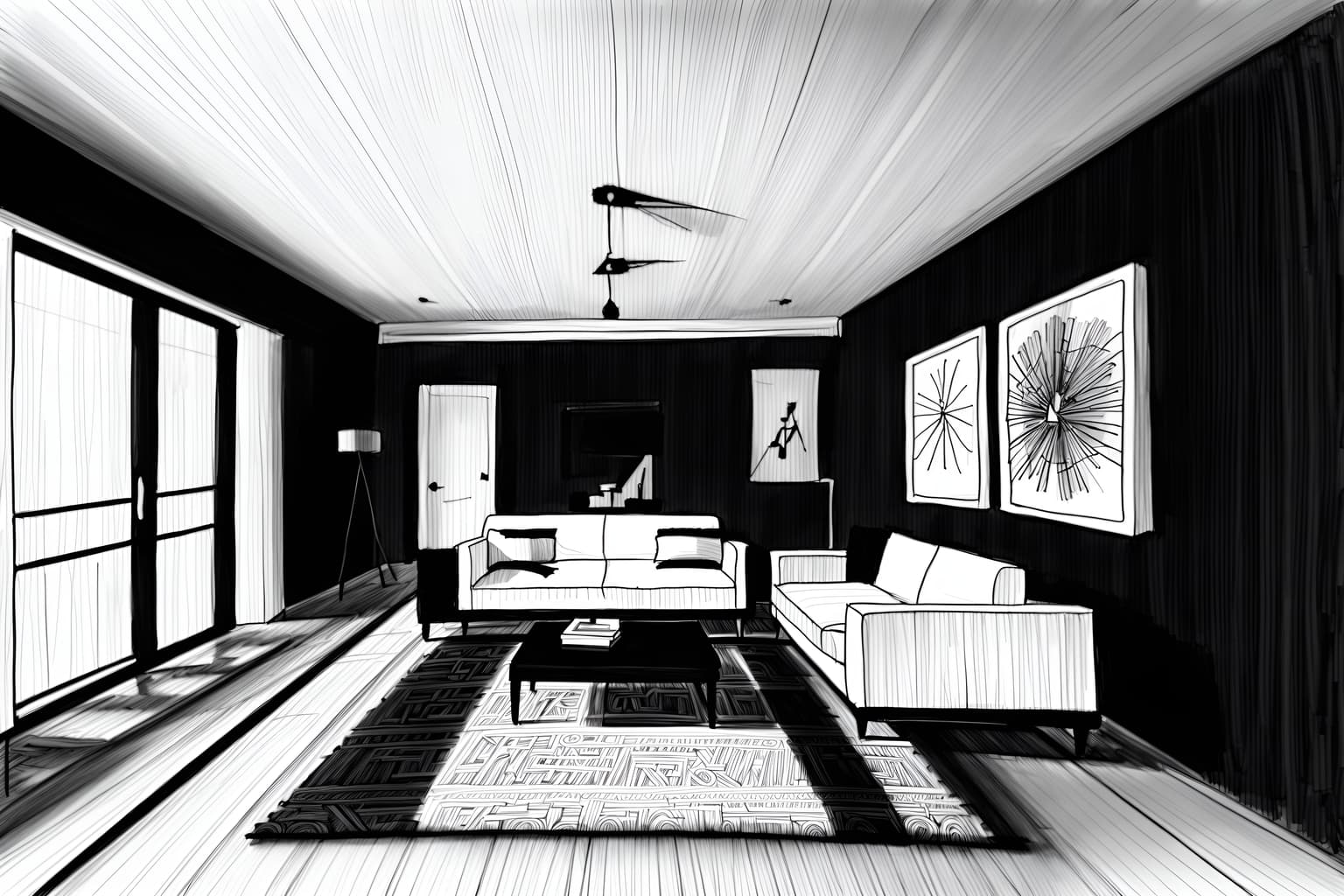 (hand-drawn monochrome black and white sketch line drawing)++ of sketch-style () apartment interior. a sketch of interior. with . a sketch of interior. trending on artstation. black and white line drawing sketch without colors. masterpiece, cinematic light, ultrarealistic+, photorealistic+, 8k, raw photo, realistic, sharp focus on eyes, (symmetrical eyes), (intact eyes), hyperrealistic, highest quality, best quality, , highly detailed, masterpiece, best quality, extremely detailed 8k wallpaper, masterpiece, best quality, ultra-detailed, best shadow, detailed background, detailed face, detailed eyes, high contrast, best illumination, detailed face, dulux, caustic, dynamic angle, detailed glow. dramatic lighting. highly detailed, insanely detailed hair, symmetrical, intricate details, professionally retouched, 8k high definition. strong bokeh. award winning photo.