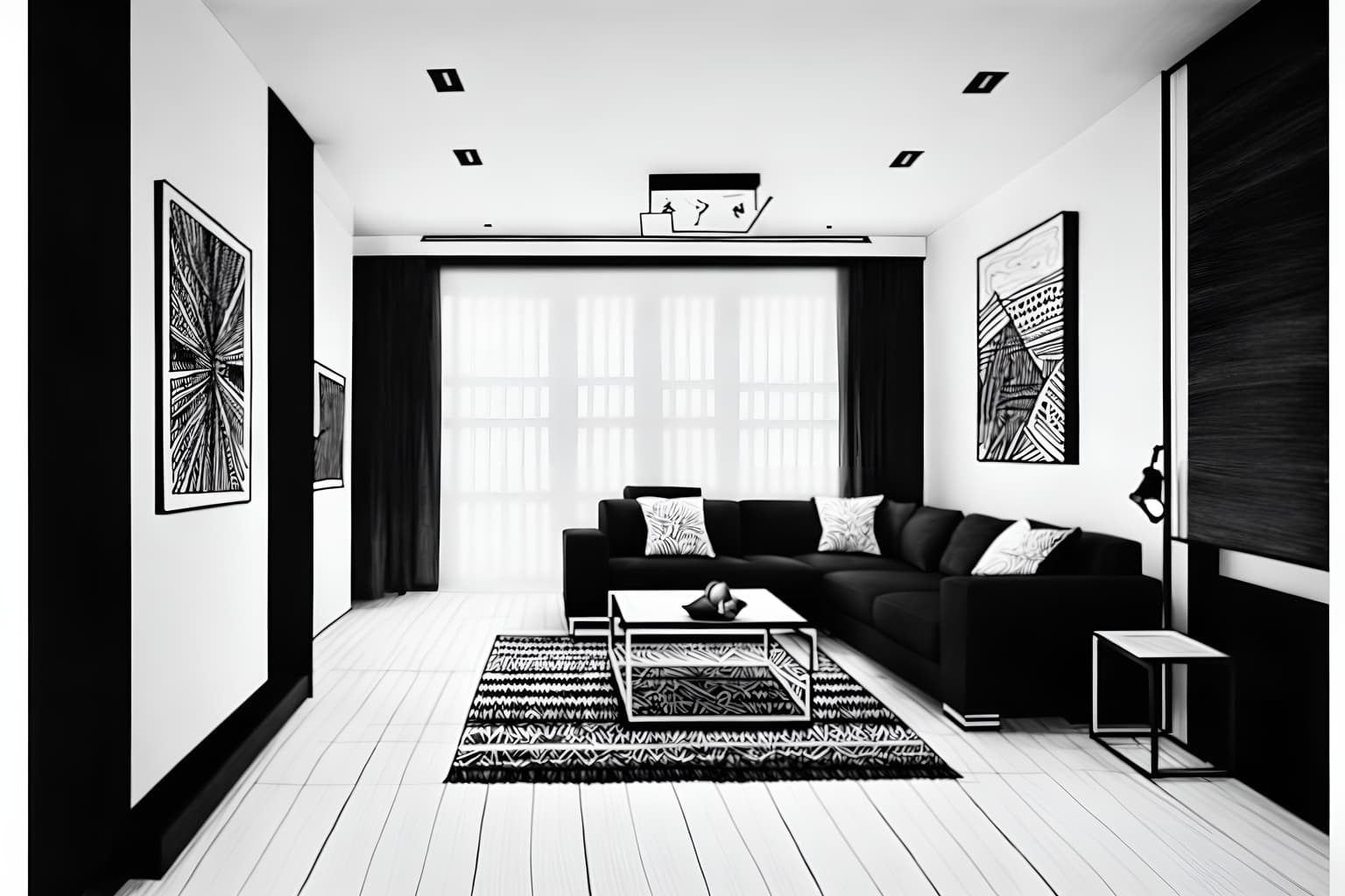 (hand-drawn monochrome black and white sketch line drawing)++ of sketch-style () apartment interior. a sketch of interior. with . a sketch of interior. trending on artstation. black and white line drawing sketch without colors. masterpiece, cinematic light, ultrarealistic+, photorealistic+, 8k, raw photo, realistic, sharp focus on eyes, (symmetrical eyes), (intact eyes), hyperrealistic, highest quality, best quality, , highly detailed, masterpiece, best quality, extremely detailed 8k wallpaper, masterpiece, best quality, ultra-detailed, best shadow, detailed background, detailed face, detailed eyes, high contrast, best illumination, detailed face, dulux, caustic, dynamic angle, detailed glow. dramatic lighting. highly detailed, insanely detailed hair, symmetrical, intricate details, professionally retouched, 8k high definition. strong bokeh. award winning photo.