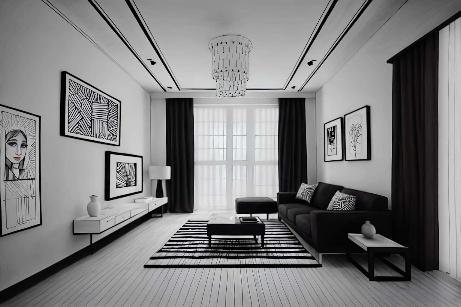 (hand-drawn monochrome black and white sketch line drawing)++ of sketch-style () apartment interior. a sketch of interior. with . a sketch of interior. trending on artstation. black and white line drawing sketch without colors. masterpiece, cinematic light, ultrarealistic+, photorealistic+, 8k, raw photo, realistic, sharp focus on eyes, (symmetrical eyes), (intact eyes), hyperrealistic, highest quality, best quality, , highly detailed, masterpiece, best quality, extremely detailed 8k wallpaper, masterpiece, best quality, ultra-detailed, best shadow, detailed background, detailed face, detailed eyes, high contrast, best illumination, detailed face, dulux, caustic, dynamic angle, detailed glow. dramatic lighting. highly detailed, insanely detailed hair, symmetrical, intricate details, professionally retouched, 8k high definition. strong bokeh. award winning photo.