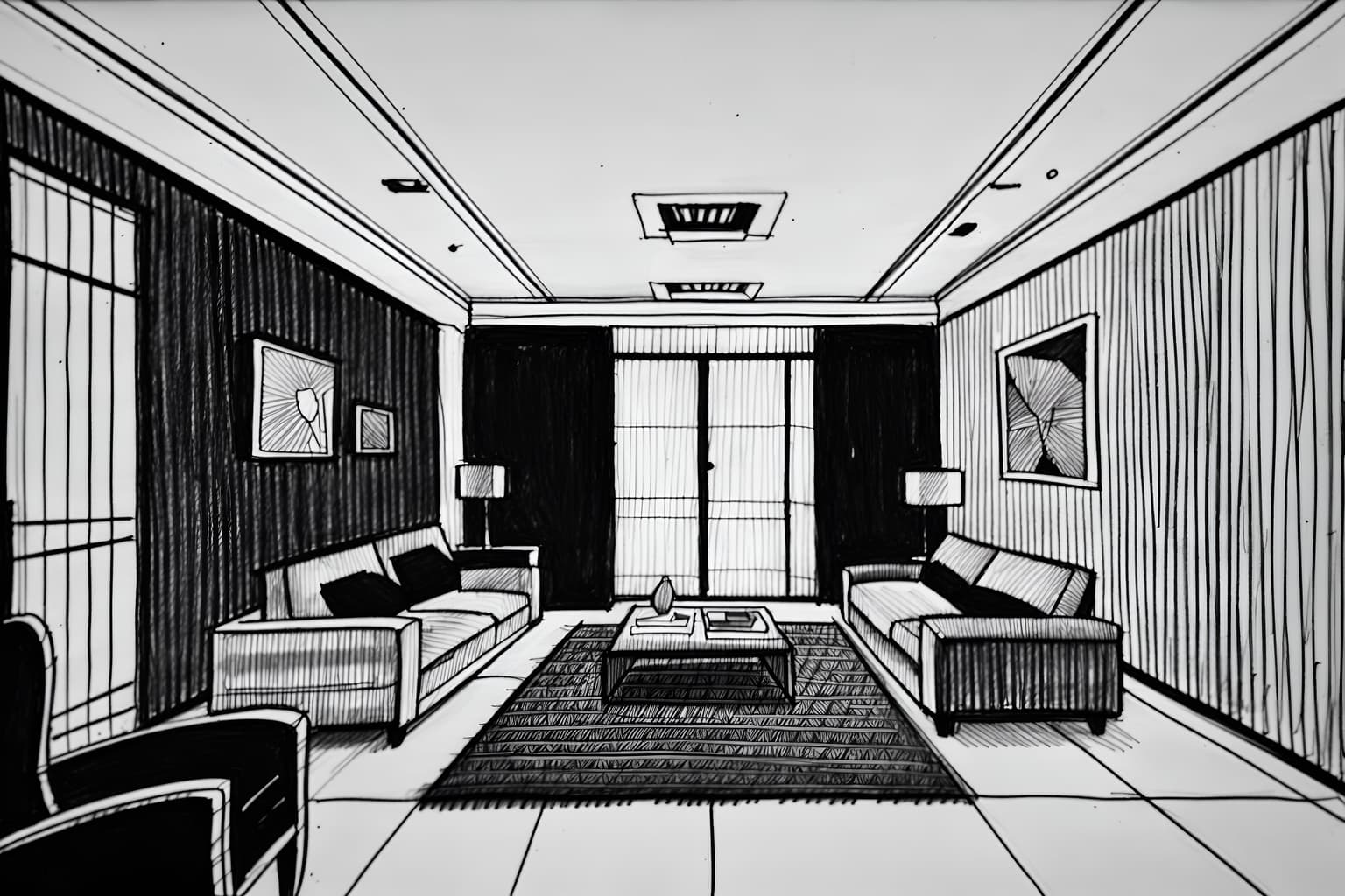 (hand-drawn monochrome black and white sketch line drawing)++ of sketch-style () apartment interior. a sketch of interior. with . a sketch of interior. trending on artstation. black and white line drawing sketch without colors. masterpiece, cinematic light, ultrarealistic+, photorealistic+, 8k, raw photo, realistic, sharp focus on eyes, (symmetrical eyes), (intact eyes), hyperrealistic, highest quality, best quality, , highly detailed, masterpiece, best quality, extremely detailed 8k wallpaper, masterpiece, best quality, ultra-detailed, best shadow, detailed background, detailed face, detailed eyes, high contrast, best illumination, detailed face, dulux, caustic, dynamic angle, detailed glow. dramatic lighting. highly detailed, insanely detailed hair, symmetrical, intricate details, professionally retouched, 8k high definition. strong bokeh. award winning photo.