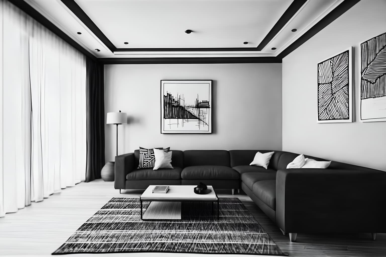 (hand-drawn monochrome black and white sketch line drawing)++ of sketch-style () apartment interior. a sketch of interior. with . a sketch of interior. trending on artstation. black and white line drawing sketch without colors. masterpiece, cinematic light, ultrarealistic+, photorealistic+, 8k, raw photo, realistic, sharp focus on eyes, (symmetrical eyes), (intact eyes), hyperrealistic, highest quality, best quality, , highly detailed, masterpiece, best quality, extremely detailed 8k wallpaper, masterpiece, best quality, ultra-detailed, best shadow, detailed background, detailed face, detailed eyes, high contrast, best illumination, detailed face, dulux, caustic, dynamic angle, detailed glow. dramatic lighting. highly detailed, insanely detailed hair, symmetrical, intricate details, professionally retouched, 8k high definition. strong bokeh. award winning photo.