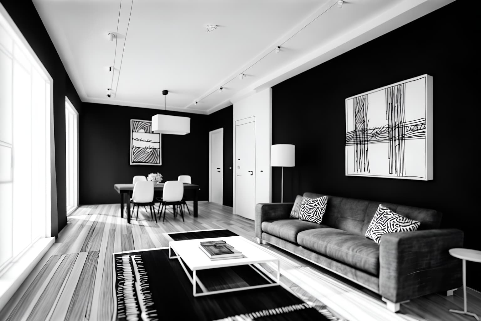 (hand-drawn monochrome black and white sketch line drawing)++ of sketch-style () apartment interior. a sketch of interior. with . a sketch of interior. trending on artstation. black and white line drawing sketch without colors. masterpiece, cinematic light, ultrarealistic+, photorealistic+, 8k, raw photo, realistic, sharp focus on eyes, (symmetrical eyes), (intact eyes), hyperrealistic, highest quality, best quality, , highly detailed, masterpiece, best quality, extremely detailed 8k wallpaper, masterpiece, best quality, ultra-detailed, best shadow, detailed background, detailed face, detailed eyes, high contrast, best illumination, detailed face, dulux, caustic, dynamic angle, detailed glow. dramatic lighting. highly detailed, insanely detailed hair, symmetrical, intricate details, professionally retouched, 8k high definition. strong bokeh. award winning photo.