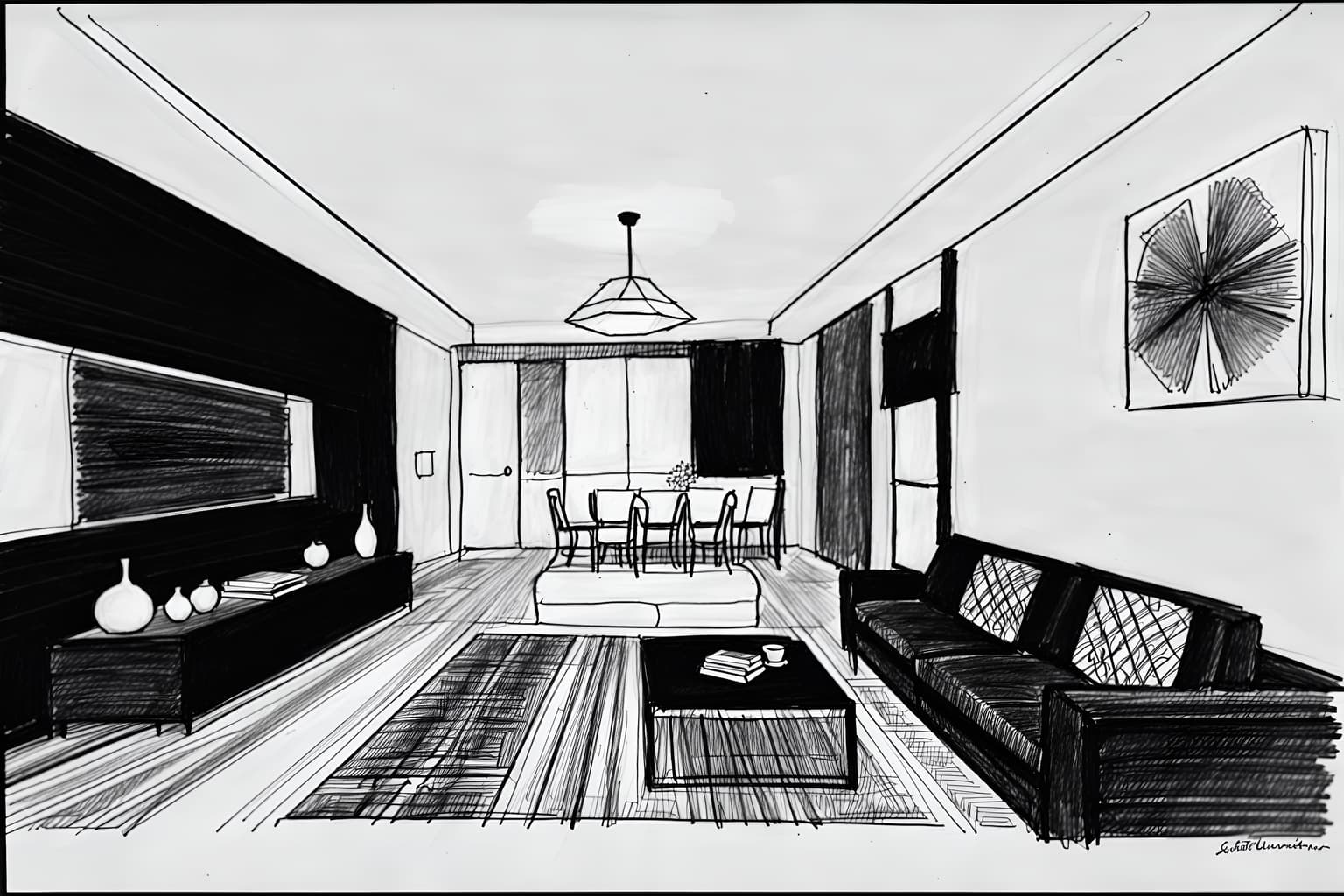 (hand-drawn monochrome black and white sketch line drawing)++ of sketch-style () apartment interior. a sketch of interior. with . a sketch of interior. trending on artstation. black and white line drawing sketch without colors. masterpiece, cinematic light, ultrarealistic+, photorealistic+, 8k, raw photo, realistic, sharp focus on eyes, (symmetrical eyes), (intact eyes), hyperrealistic, highest quality, best quality, , highly detailed, masterpiece, best quality, extremely detailed 8k wallpaper, masterpiece, best quality, ultra-detailed, best shadow, detailed background, detailed face, detailed eyes, high contrast, best illumination, detailed face, dulux, caustic, dynamic angle, detailed glow. dramatic lighting. highly detailed, insanely detailed hair, symmetrical, intricate details, professionally retouched, 8k high definition. strong bokeh. award winning photo.