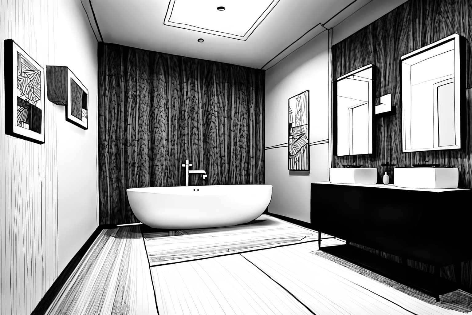 (hand-drawn monochrome black and white sketch line drawing)++ of sketch-style (bathroom) apartment interior. a sketch of interior. with . a sketch of interior. with bathroom sink with faucet and plant and mirror. trending on artstation. black and white line drawing sketch without colors. masterpiece, cinematic light, ultrarealistic+, photorealistic+, 8k, raw photo, realistic, sharp focus on eyes, (symmetrical eyes), (intact eyes), hyperrealistic, highest quality, best quality, , highly detailed, masterpiece, best quality, extremely detailed 8k wallpaper, masterpiece, best quality, ultra-detailed, best shadow, detailed background, detailed face, detailed eyes, high contrast, best illumination, detailed face, dulux, caustic, dynamic angle, detailed glow. dramatic lighting. highly detailed, insanely detailed hair, symmetrical, intricate details, professionally retouched, 8k high definition. strong bokeh. award winning photo.