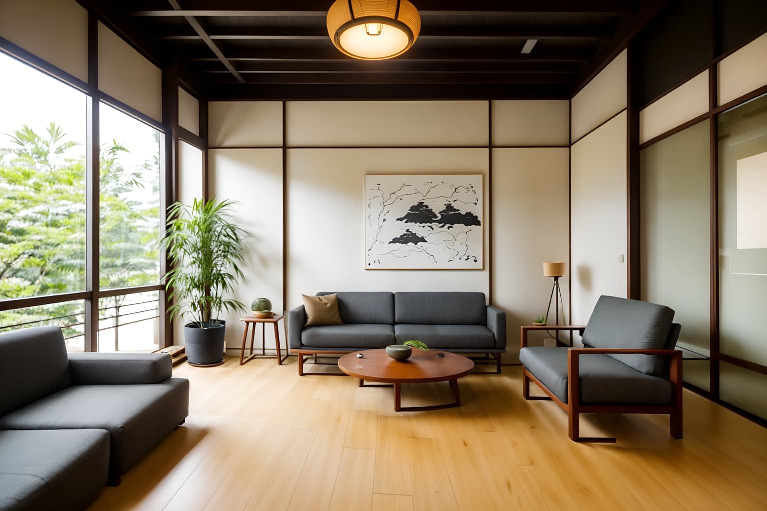 zen-style (coworking space interior) with lounge chairs and office desks and office chairs and seating area with sofa and lounge chairs. . with japanese interior and asian zen interior and calm and neutral colors and asian zen interior and natural light and japanese minimalist interior and clutter free and japanese minimalist interior. . cinematic photo, highly detailed, cinematic lighting, ultra-detailed, ultrarealistic, photorealism, 8k. zen interior design style. masterpiece, cinematic light, ultrarealistic+, photorealistic+, 8k, raw photo, realistic, sharp focus on eyes, (symmetrical eyes), (intact eyes), hyperrealistic, highest quality, best quality, , highly detailed, masterpiece, best quality, extremely detailed 8k wallpaper, masterpiece, best quality, ultra-detailed, best shadow, detailed background, detailed face, detailed eyes, high contrast, best illumination, detailed face, dulux, caustic, dynamic angle, detailed glow. dramatic lighting. highly detailed, insanely detailed hair, symmetrical, intricate details, professionally retouched, 8k high definition. strong bokeh. award winning photo.