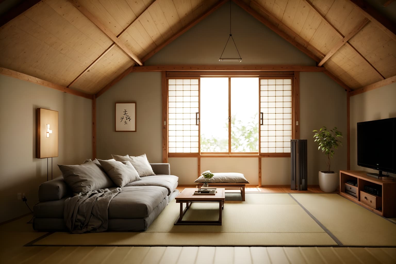 zen-style (attic interior) . with simple furniture and japanese interior and calm and neutral colors and simplicity and serenity and harmony and mimimalist and asian zen interior and japanese minimalist interior. . cinematic photo, highly detailed, cinematic lighting, ultra-detailed, ultrarealistic, photorealism, 8k. zen interior design style. masterpiece, cinematic light, ultrarealistic+, photorealistic+, 8k, raw photo, realistic, sharp focus on eyes, (symmetrical eyes), (intact eyes), hyperrealistic, highest quality, best quality, , highly detailed, masterpiece, best quality, extremely detailed 8k wallpaper, masterpiece, best quality, ultra-detailed, best shadow, detailed background, detailed face, detailed eyes, high contrast, best illumination, detailed face, dulux, caustic, dynamic angle, detailed glow. dramatic lighting. highly detailed, insanely detailed hair, symmetrical, intricate details, professionally retouched, 8k high definition. strong bokeh. award winning photo.