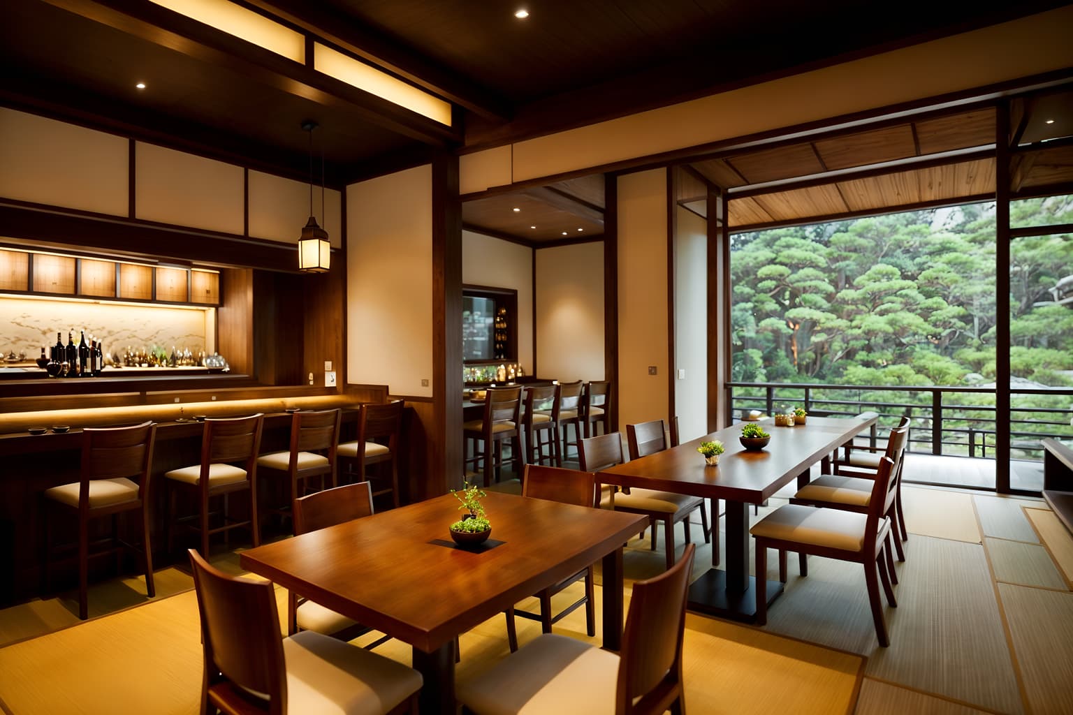 zen-style (restaurant interior) with restaurant decor and restaurant bar and restaurant chairs and restaurant dining tables and restaurant decor. . with japanese interior and asian zen interior and clean lines and calm and neutral colors and simplicity and serenity and harmony and mimimalist and clutter free. . cinematic photo, highly detailed, cinematic lighting, ultra-detailed, ultrarealistic, photorealism, 8k. zen interior design style. masterpiece, cinematic light, ultrarealistic+, photorealistic+, 8k, raw photo, realistic, sharp focus on eyes, (symmetrical eyes), (intact eyes), hyperrealistic, highest quality, best quality, , highly detailed, masterpiece, best quality, extremely detailed 8k wallpaper, masterpiece, best quality, ultra-detailed, best shadow, detailed background, detailed face, detailed eyes, high contrast, best illumination, detailed face, dulux, caustic, dynamic angle, detailed glow. dramatic lighting. highly detailed, insanely detailed hair, symmetrical, intricate details, professionally retouched, 8k high definition. strong bokeh. award winning photo.