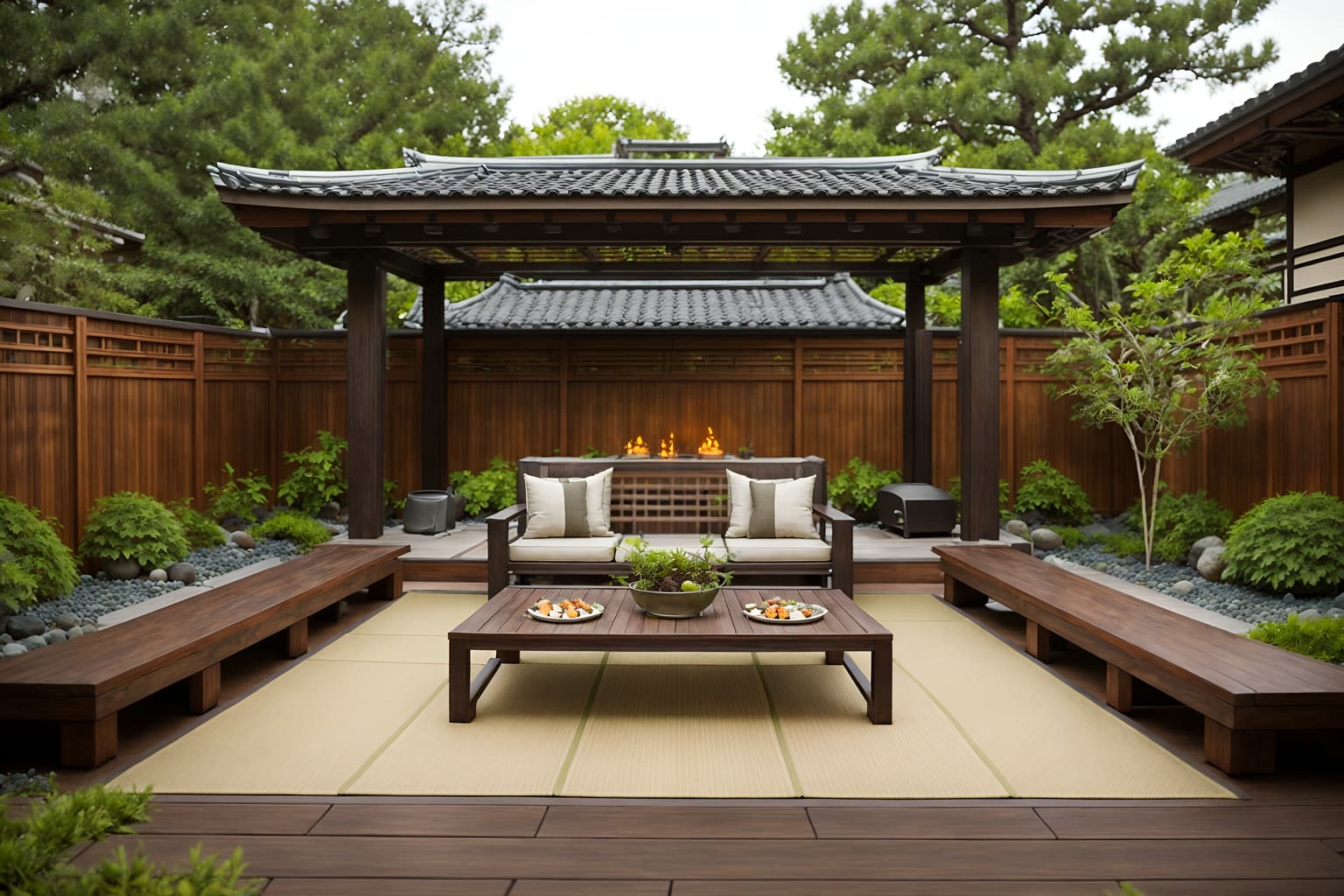 zen-style designed (outdoor patio ) with barbeque or grill and patio couch with pillows and deck with deck chairs and grass and plant and barbeque or grill. . with natural textures and simplicity and japanese and asian and asian zen and japanese minimalist and serenity and harmony and calm and neutral colors. . cinematic photo, highly detailed, cinematic lighting, ultra-detailed, ultrarealistic, photorealism, 8k. zen design style. masterpiece, cinematic light, ultrarealistic+, photorealistic+, 8k, raw photo, realistic, sharp focus on eyes, (symmetrical eyes), (intact eyes), hyperrealistic, highest quality, best quality, , highly detailed, masterpiece, best quality, extremely detailed 8k wallpaper, masterpiece, best quality, ultra-detailed, best shadow, detailed background, detailed face, detailed eyes, high contrast, best illumination, detailed face, dulux, caustic, dynamic angle, detailed glow. dramatic lighting. highly detailed, insanely detailed hair, symmetrical, intricate details, professionally retouched, 8k high definition. strong bokeh. award winning photo.