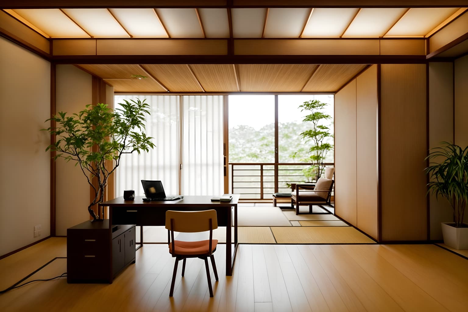 zen-style (home office interior) with desk lamp and cabinets and office chair and computer desk and plant and desk lamp. . with japanese minimalist interior and asian zen interior and simplicity and serenity and harmony and japanese minimalist interior and natural light and japanese minimalist interior and asian zen interior. . cinematic photo, highly detailed, cinematic lighting, ultra-detailed, ultrarealistic, photorealism, 8k. zen interior design style. masterpiece, cinematic light, ultrarealistic+, photorealistic+, 8k, raw photo, realistic, sharp focus on eyes, (symmetrical eyes), (intact eyes), hyperrealistic, highest quality, best quality, , highly detailed, masterpiece, best quality, extremely detailed 8k wallpaper, masterpiece, best quality, ultra-detailed, best shadow, detailed background, detailed face, detailed eyes, high contrast, best illumination, detailed face, dulux, caustic, dynamic angle, detailed glow. dramatic lighting. highly detailed, insanely detailed hair, symmetrical, intricate details, professionally retouched, 8k high definition. strong bokeh. award winning photo.