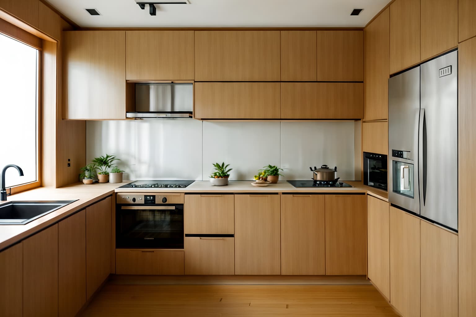 zen-style (kitchen interior) with stove and sink and worktops and plant and kitchen cabinets and refrigerator and stove. . with japanese minimalist interior and asian zen interior and calm and neutral colors and japanese minimalist interior and simplicity and simple furniture and japanese interior and asian zen interior. . cinematic photo, highly detailed, cinematic lighting, ultra-detailed, ultrarealistic, photorealism, 8k. zen interior design style. masterpiece, cinematic light, ultrarealistic+, photorealistic+, 8k, raw photo, realistic, sharp focus on eyes, (symmetrical eyes), (intact eyes), hyperrealistic, highest quality, best quality, , highly detailed, masterpiece, best quality, extremely detailed 8k wallpaper, masterpiece, best quality, ultra-detailed, best shadow, detailed background, detailed face, detailed eyes, high contrast, best illumination, detailed face, dulux, caustic, dynamic angle, detailed glow. dramatic lighting. highly detailed, insanely detailed hair, symmetrical, intricate details, professionally retouched, 8k high definition. strong bokeh. award winning photo.