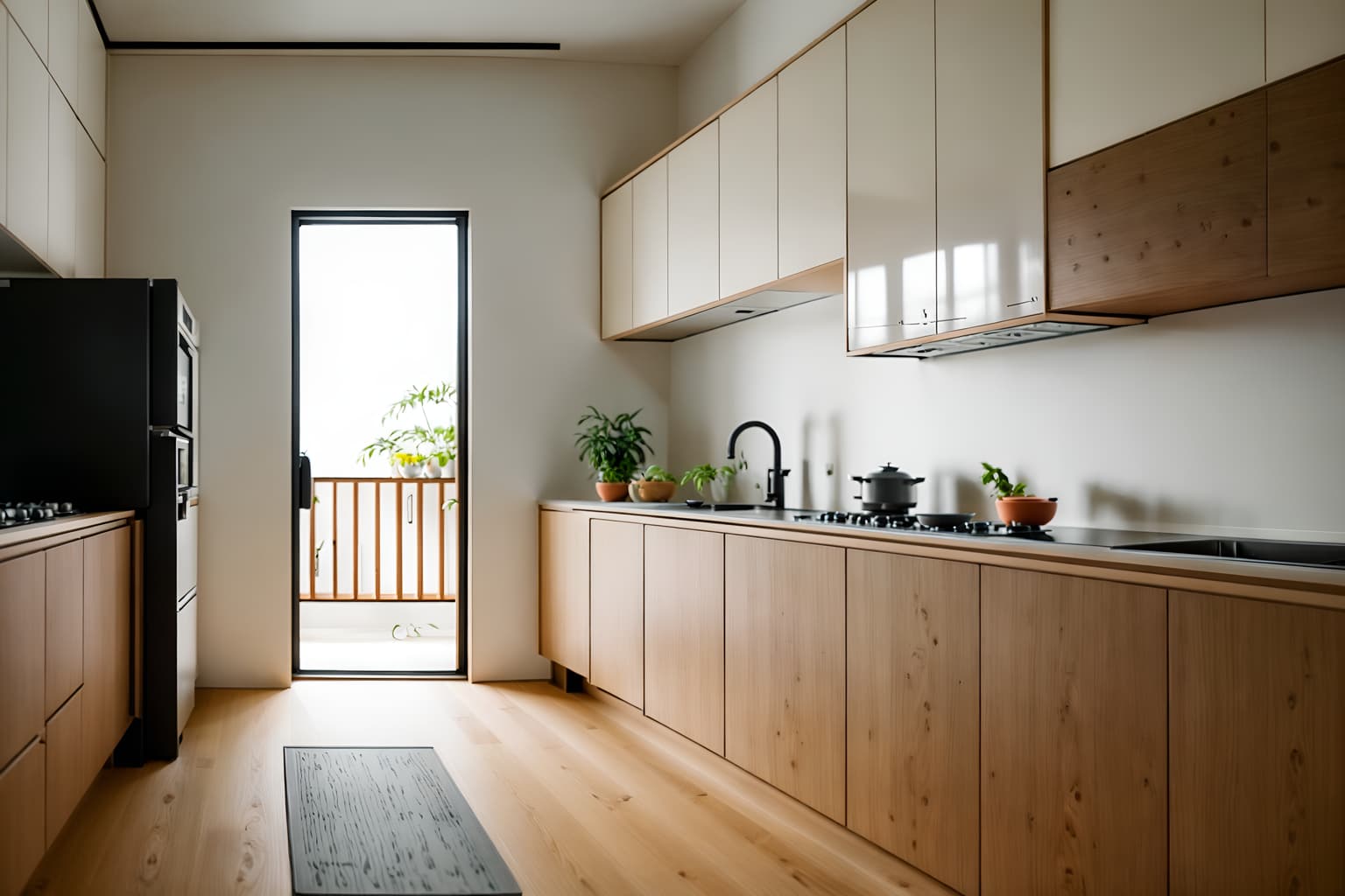 zen-style (kitchen interior) with stove and sink and worktops and plant and kitchen cabinets and refrigerator and stove. . with japanese minimalist interior and asian zen interior and calm and neutral colors and japanese minimalist interior and simplicity and simple furniture and japanese interior and asian zen interior. . cinematic photo, highly detailed, cinematic lighting, ultra-detailed, ultrarealistic, photorealism, 8k. zen interior design style. masterpiece, cinematic light, ultrarealistic+, photorealistic+, 8k, raw photo, realistic, sharp focus on eyes, (symmetrical eyes), (intact eyes), hyperrealistic, highest quality, best quality, , highly detailed, masterpiece, best quality, extremely detailed 8k wallpaper, masterpiece, best quality, ultra-detailed, best shadow, detailed background, detailed face, detailed eyes, high contrast, best illumination, detailed face, dulux, caustic, dynamic angle, detailed glow. dramatic lighting. highly detailed, insanely detailed hair, symmetrical, intricate details, professionally retouched, 8k high definition. strong bokeh. award winning photo.