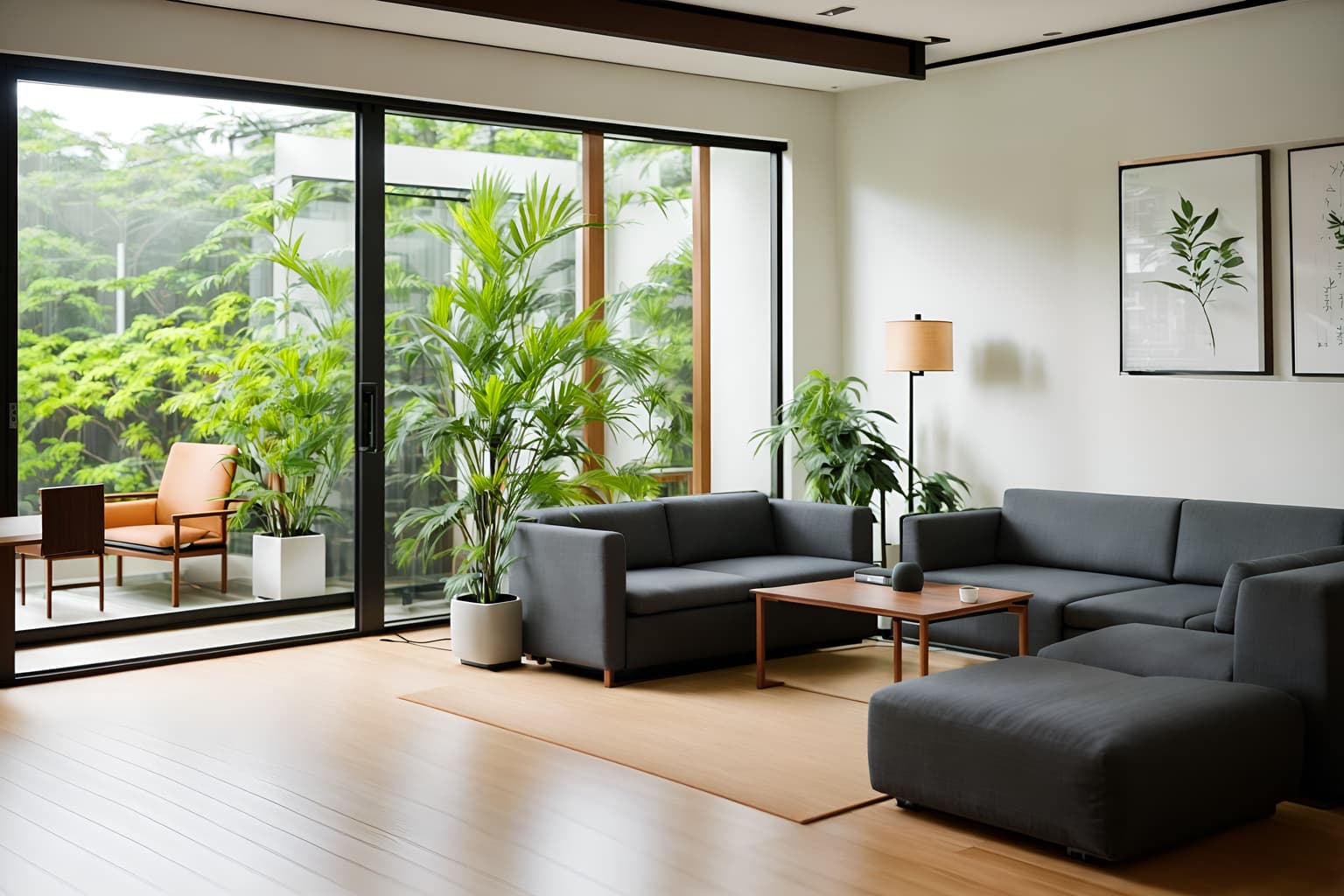 zen-style (office interior) with seating area with sofa and plants and desk lamps and office chairs and lounge chairs and office desks and computer desks and windows. . with natural light and natural textures and clean lines and asian zen interior and asian zen interior and asian interior and japanese minimalist interior and simple furniture. . cinematic photo, highly detailed, cinematic lighting, ultra-detailed, ultrarealistic, photorealism, 8k. zen interior design style. masterpiece, cinematic light, ultrarealistic+, photorealistic+, 8k, raw photo, realistic, sharp focus on eyes, (symmetrical eyes), (intact eyes), hyperrealistic, highest quality, best quality, , highly detailed, masterpiece, best quality, extremely detailed 8k wallpaper, masterpiece, best quality, ultra-detailed, best shadow, detailed background, detailed face, detailed eyes, high contrast, best illumination, detailed face, dulux, caustic, dynamic angle, detailed glow. dramatic lighting. highly detailed, insanely detailed hair, symmetrical, intricate details, professionally retouched, 8k high definition. strong bokeh. award winning photo.