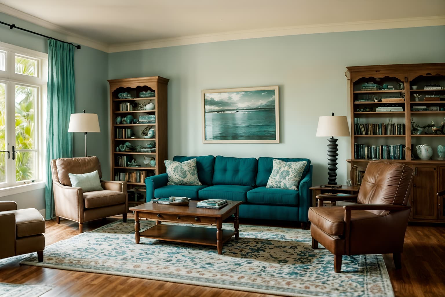 coastal-style (living room interior) with chairs and furniture and sofa and electric lamps and bookshelves and rug and occasional tables and coffee tables. . with . . cinematic photo, highly detailed, cinematic lighting, ultra-detailed, ultrarealistic, photorealism, 8k. coastal interior design style. masterpiece, cinematic light, ultrarealistic+, photorealistic+, 8k, raw photo, realistic, sharp focus on eyes, (symmetrical eyes), (intact eyes), hyperrealistic, highest quality, best quality, , highly detailed, masterpiece, best quality, extremely detailed 8k wallpaper, masterpiece, best quality, ultra-detailed, best shadow, detailed background, detailed face, detailed eyes, high contrast, best illumination, detailed face, dulux, caustic, dynamic angle, detailed glow. dramatic lighting. highly detailed, insanely detailed hair, symmetrical, intricate details, professionally retouched, 8k high definition. strong bokeh. award winning photo.