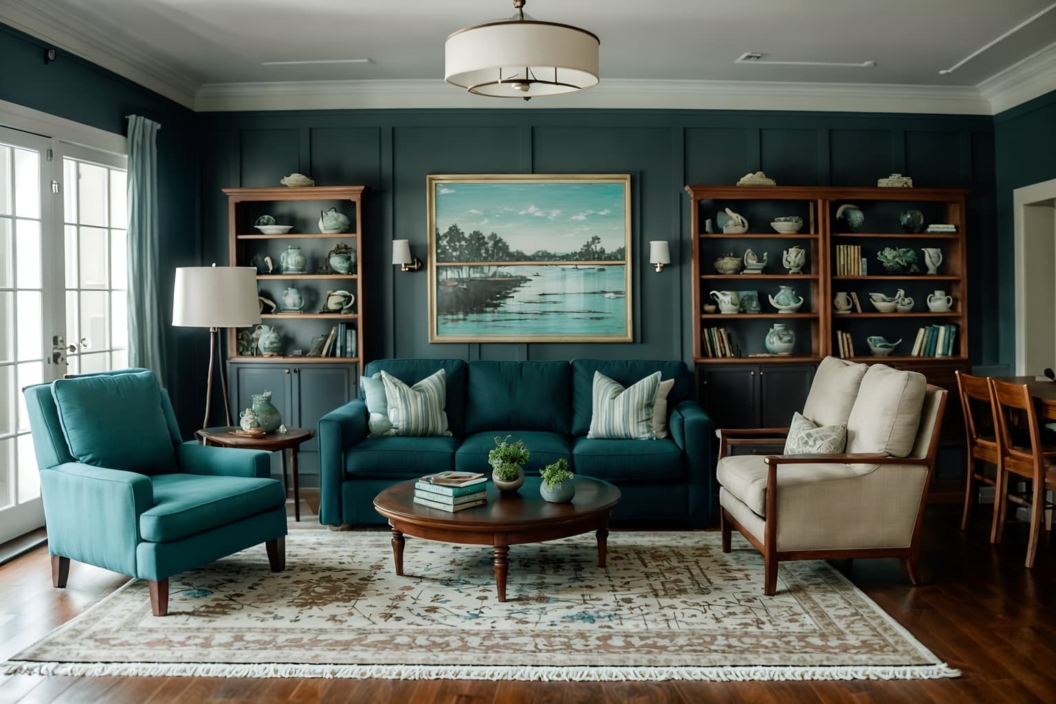 coastal-style (living room interior) with chairs and furniture and sofa and electric lamps and bookshelves and rug and occasional tables and coffee tables. . with . . cinematic photo, highly detailed, cinematic lighting, ultra-detailed, ultrarealistic, photorealism, 8k. coastal interior design style. masterpiece, cinematic light, ultrarealistic+, photorealistic+, 8k, raw photo, realistic, sharp focus on eyes, (symmetrical eyes), (intact eyes), hyperrealistic, highest quality, best quality, , highly detailed, masterpiece, best quality, extremely detailed 8k wallpaper, masterpiece, best quality, ultra-detailed, best shadow, detailed background, detailed face, detailed eyes, high contrast, best illumination, detailed face, dulux, caustic, dynamic angle, detailed glow. dramatic lighting. highly detailed, insanely detailed hair, symmetrical, intricate details, professionally retouched, 8k high definition. strong bokeh. award winning photo.