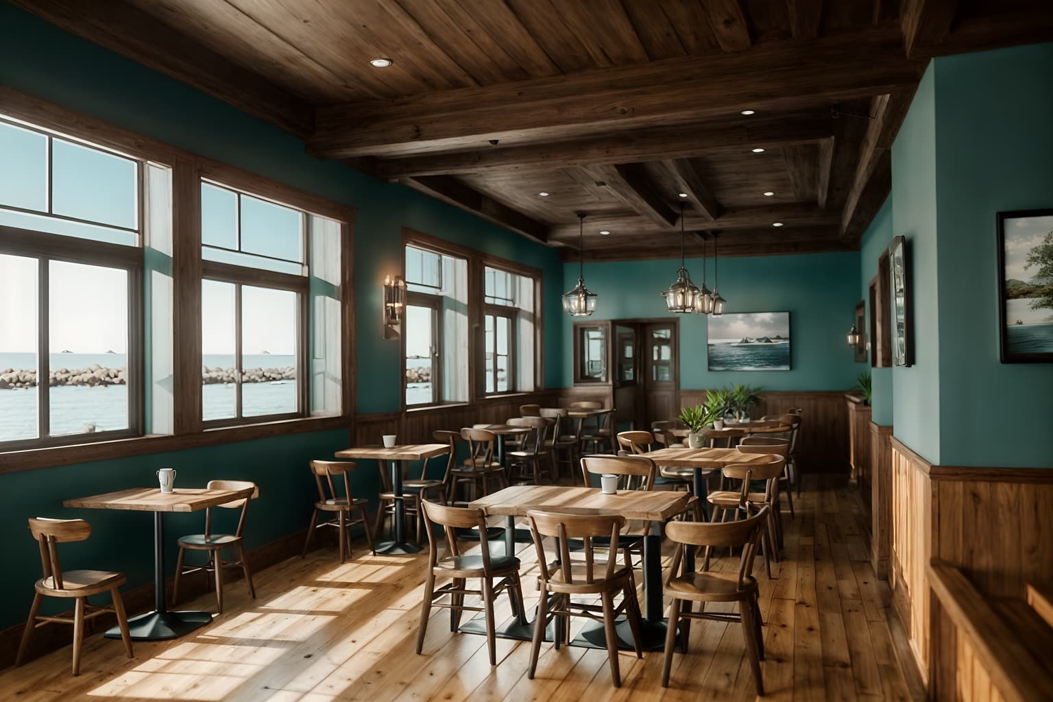 coastal-style (coffee shop interior) . with . . cinematic photo, highly detailed, cinematic lighting, ultra-detailed, ultrarealistic, photorealism, 8k. coastal interior design style. masterpiece, cinematic light, ultrarealistic+, photorealistic+, 8k, raw photo, realistic, sharp focus on eyes, (symmetrical eyes), (intact eyes), hyperrealistic, highest quality, best quality, , highly detailed, masterpiece, best quality, extremely detailed 8k wallpaper, masterpiece, best quality, ultra-detailed, best shadow, detailed background, detailed face, detailed eyes, high contrast, best illumination, detailed face, dulux, caustic, dynamic angle, detailed glow. dramatic lighting. highly detailed, insanely detailed hair, symmetrical, intricate details, professionally retouched, 8k high definition. strong bokeh. award winning photo.