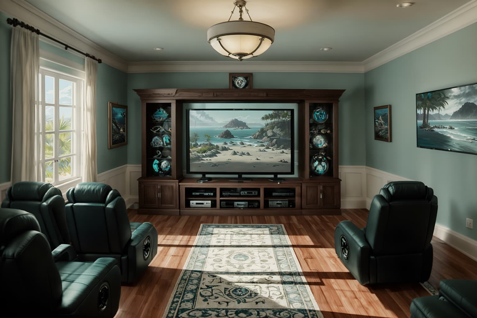 coastal-style (gaming room interior) . with . . cinematic photo, highly detailed, cinematic lighting, ultra-detailed, ultrarealistic, photorealism, 8k. coastal interior design style. masterpiece, cinematic light, ultrarealistic+, photorealistic+, 8k, raw photo, realistic, sharp focus on eyes, (symmetrical eyes), (intact eyes), hyperrealistic, highest quality, best quality, , highly detailed, masterpiece, best quality, extremely detailed 8k wallpaper, masterpiece, best quality, ultra-detailed, best shadow, detailed background, detailed face, detailed eyes, high contrast, best illumination, detailed face, dulux, caustic, dynamic angle, detailed glow. dramatic lighting. highly detailed, insanely detailed hair, symmetrical, intricate details, professionally retouched, 8k high definition. strong bokeh. award winning photo.