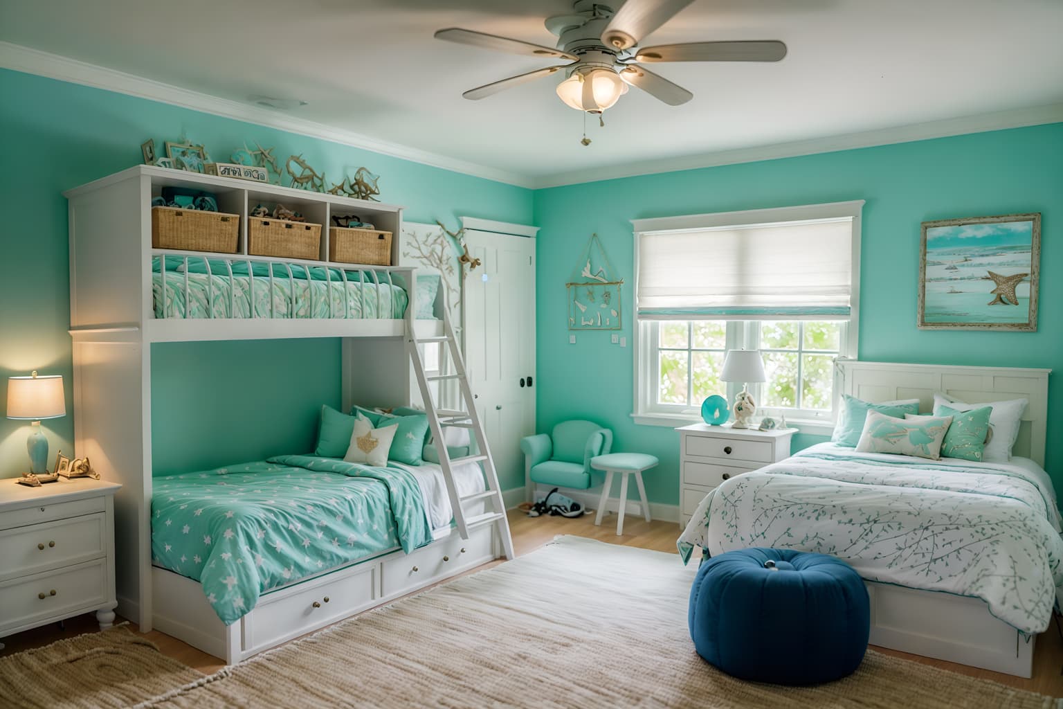 coastal-style (kids room interior) with bed and kids desk and dresser closet and storage bench or ottoman and night light and mirror and headboard and bedside table or night stand. . with . . cinematic photo, highly detailed, cinematic lighting, ultra-detailed, ultrarealistic, photorealism, 8k. coastal interior design style. masterpiece, cinematic light, ultrarealistic+, photorealistic+, 8k, raw photo, realistic, sharp focus on eyes, (symmetrical eyes), (intact eyes), hyperrealistic, highest quality, best quality, , highly detailed, masterpiece, best quality, extremely detailed 8k wallpaper, masterpiece, best quality, ultra-detailed, best shadow, detailed background, detailed face, detailed eyes, high contrast, best illumination, detailed face, dulux, caustic, dynamic angle, detailed glow. dramatic lighting. highly detailed, insanely detailed hair, symmetrical, intricate details, professionally retouched, 8k high definition. strong bokeh. award winning photo.