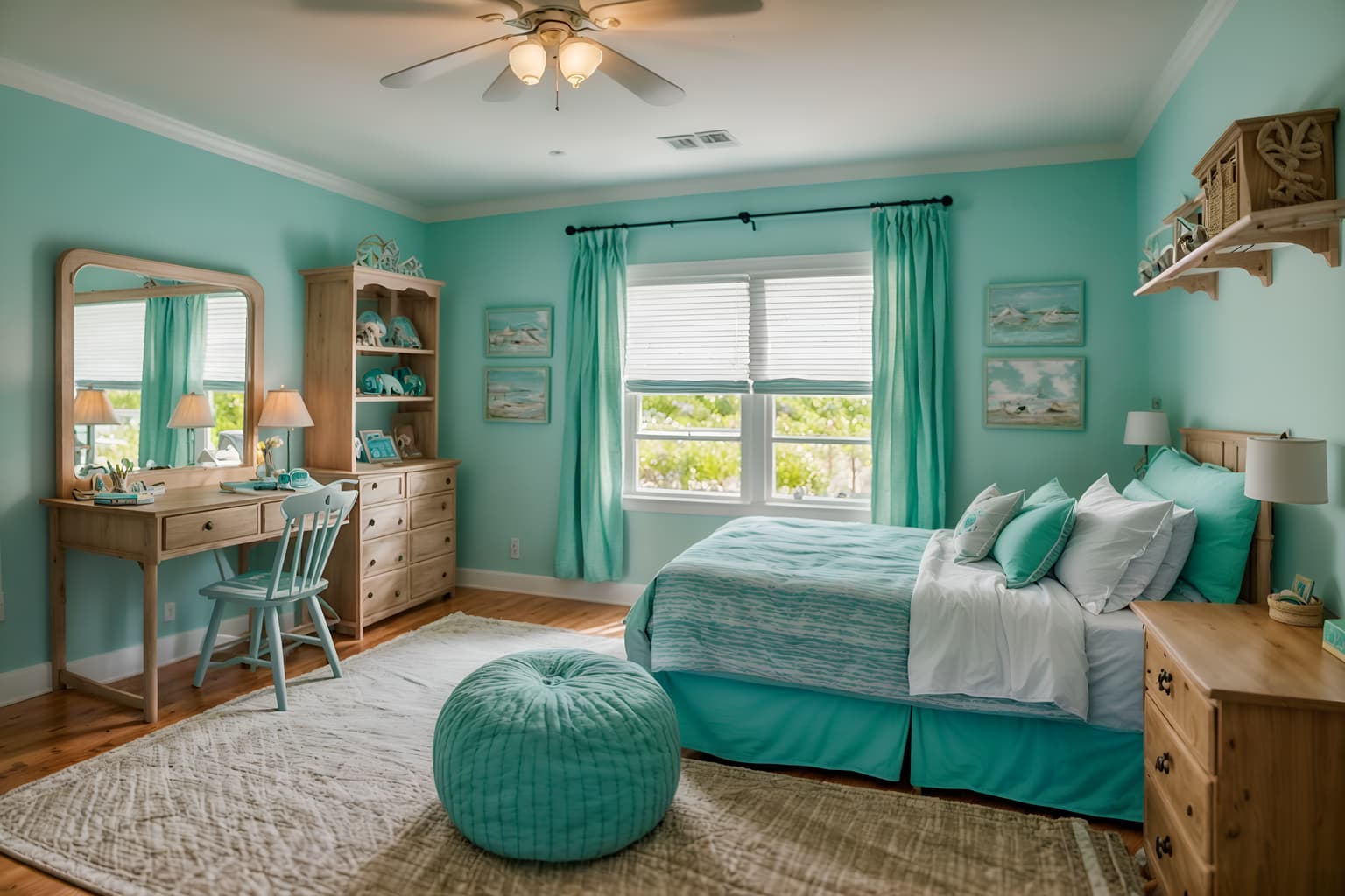 coastal-style (kids room interior) with bed and kids desk and dresser closet and storage bench or ottoman and night light and mirror and headboard and bedside table or night stand. . with . . cinematic photo, highly detailed, cinematic lighting, ultra-detailed, ultrarealistic, photorealism, 8k. coastal interior design style. masterpiece, cinematic light, ultrarealistic+, photorealistic+, 8k, raw photo, realistic, sharp focus on eyes, (symmetrical eyes), (intact eyes), hyperrealistic, highest quality, best quality, , highly detailed, masterpiece, best quality, extremely detailed 8k wallpaper, masterpiece, best quality, ultra-detailed, best shadow, detailed background, detailed face, detailed eyes, high contrast, best illumination, detailed face, dulux, caustic, dynamic angle, detailed glow. dramatic lighting. highly detailed, insanely detailed hair, symmetrical, intricate details, professionally retouched, 8k high definition. strong bokeh. award winning photo.