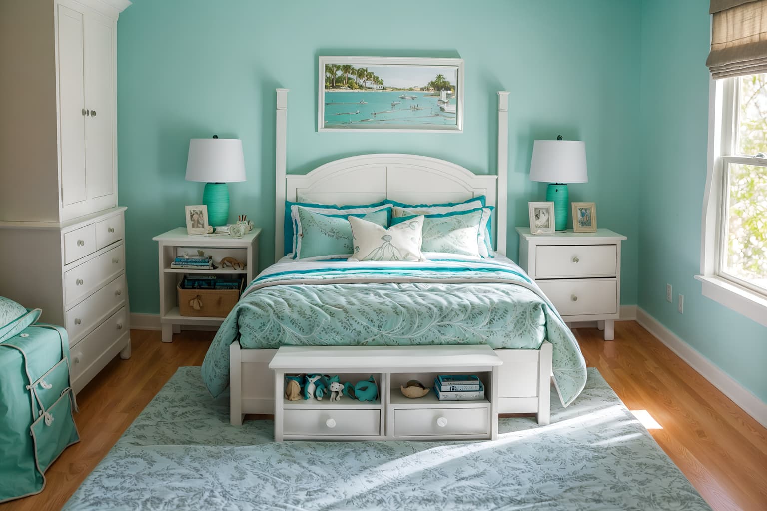 coastal-style (kids room interior) with bed and kids desk and dresser closet and storage bench or ottoman and night light and mirror and headboard and bedside table or night stand. . with . . cinematic photo, highly detailed, cinematic lighting, ultra-detailed, ultrarealistic, photorealism, 8k. coastal interior design style. masterpiece, cinematic light, ultrarealistic+, photorealistic+, 8k, raw photo, realistic, sharp focus on eyes, (symmetrical eyes), (intact eyes), hyperrealistic, highest quality, best quality, , highly detailed, masterpiece, best quality, extremely detailed 8k wallpaper, masterpiece, best quality, ultra-detailed, best shadow, detailed background, detailed face, detailed eyes, high contrast, best illumination, detailed face, dulux, caustic, dynamic angle, detailed glow. dramatic lighting. highly detailed, insanely detailed hair, symmetrical, intricate details, professionally retouched, 8k high definition. strong bokeh. award winning photo.