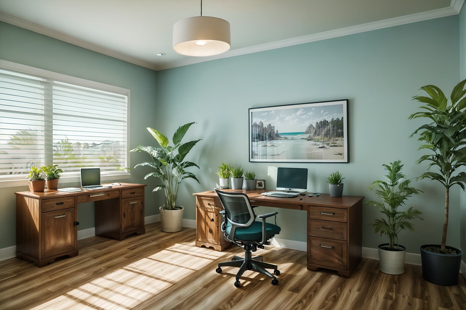 coastal-style (office interior) with cabinets and office desks and desk lamps and computer desks and office chairs and windows and seating area with sofa and plants. . with . . cinematic photo, highly detailed, cinematic lighting, ultra-detailed, ultrarealistic, photorealism, 8k. coastal interior design style. masterpiece, cinematic light, ultrarealistic+, photorealistic+, 8k, raw photo, realistic, sharp focus on eyes, (symmetrical eyes), (intact eyes), hyperrealistic, highest quality, best quality, , highly detailed, masterpiece, best quality, extremely detailed 8k wallpaper, masterpiece, best quality, ultra-detailed, best shadow, detailed background, detailed face, detailed eyes, high contrast, best illumination, detailed face, dulux, caustic, dynamic angle, detailed glow. dramatic lighting. highly detailed, insanely detailed hair, symmetrical, intricate details, professionally retouched, 8k high definition. strong bokeh. award winning photo.