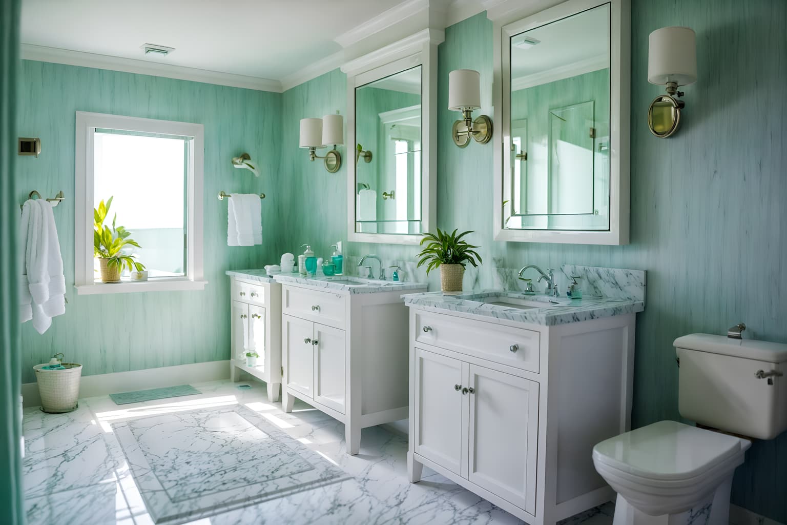 coastal-style (hotel bathroom interior) with bathroom sink with faucet and bathroom cabinet and waste basket and shower and bath towel and toilet seat and plant and mirror. . with . . cinematic photo, highly detailed, cinematic lighting, ultra-detailed, ultrarealistic, photorealism, 8k. coastal interior design style. masterpiece, cinematic light, ultrarealistic+, photorealistic+, 8k, raw photo, realistic, sharp focus on eyes, (symmetrical eyes), (intact eyes), hyperrealistic, highest quality, best quality, , highly detailed, masterpiece, best quality, extremely detailed 8k wallpaper, masterpiece, best quality, ultra-detailed, best shadow, detailed background, detailed face, detailed eyes, high contrast, best illumination, detailed face, dulux, caustic, dynamic angle, detailed glow. dramatic lighting. highly detailed, insanely detailed hair, symmetrical, intricate details, professionally retouched, 8k high definition. strong bokeh. award winning photo.