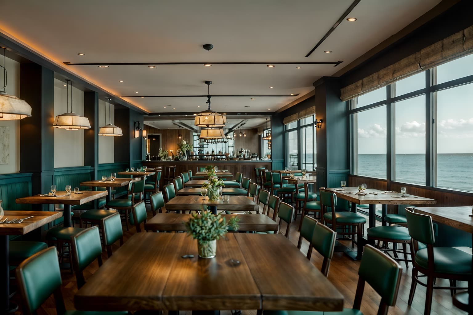 coastal-style (restaurant interior) with restaurant dining tables and restaurant chairs and restaurant decor and restaurant bar and restaurant dining tables. . with . . cinematic photo, highly detailed, cinematic lighting, ultra-detailed, ultrarealistic, photorealism, 8k. coastal interior design style. masterpiece, cinematic light, ultrarealistic+, photorealistic+, 8k, raw photo, realistic, sharp focus on eyes, (symmetrical eyes), (intact eyes), hyperrealistic, highest quality, best quality, , highly detailed, masterpiece, best quality, extremely detailed 8k wallpaper, masterpiece, best quality, ultra-detailed, best shadow, detailed background, detailed face, detailed eyes, high contrast, best illumination, detailed face, dulux, caustic, dynamic angle, detailed glow. dramatic lighting. highly detailed, insanely detailed hair, symmetrical, intricate details, professionally retouched, 8k high definition. strong bokeh. award winning photo.