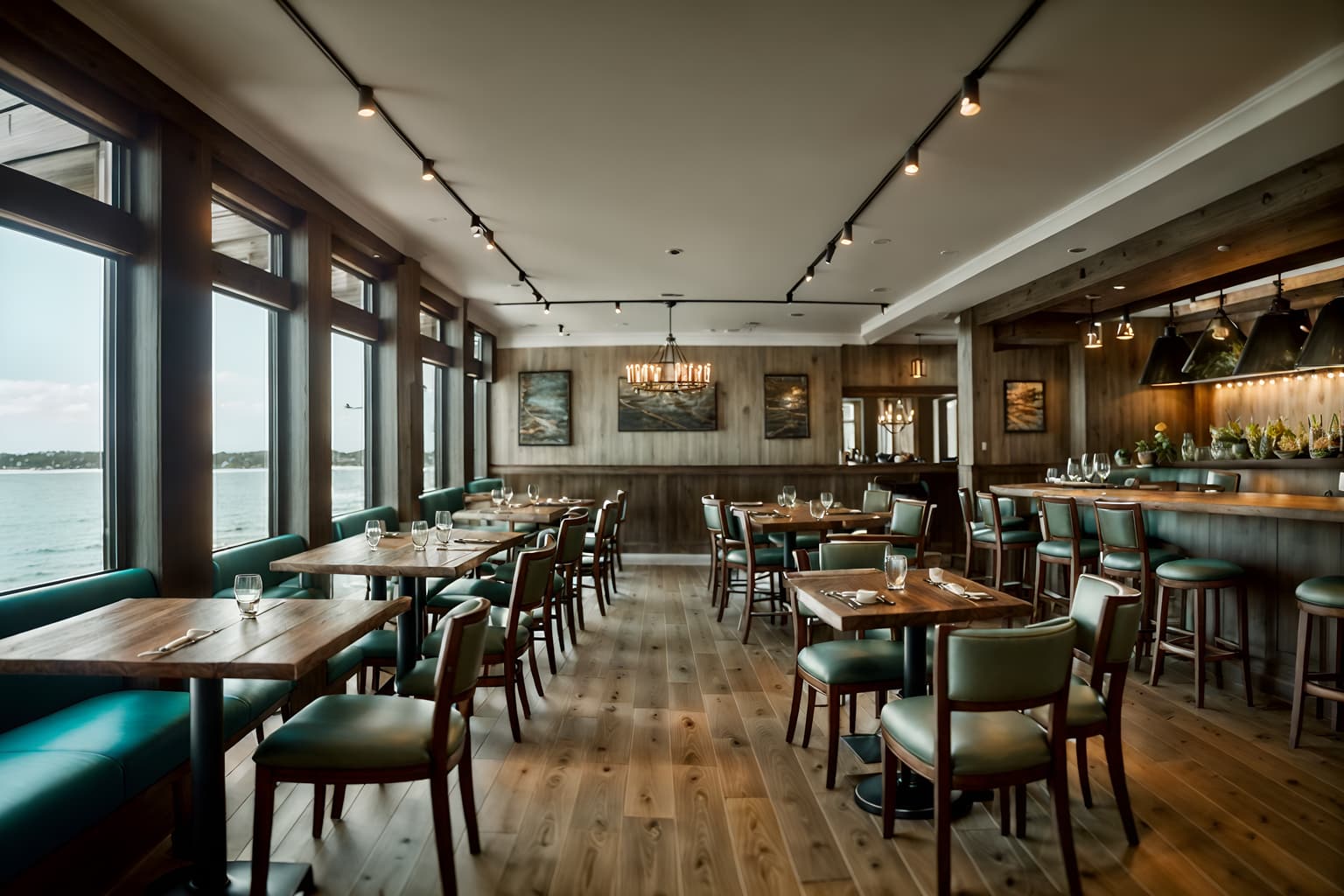 coastal-style (restaurant interior) with restaurant dining tables and restaurant chairs and restaurant decor and restaurant bar and restaurant dining tables. . with . . cinematic photo, highly detailed, cinematic lighting, ultra-detailed, ultrarealistic, photorealism, 8k. coastal interior design style. masterpiece, cinematic light, ultrarealistic+, photorealistic+, 8k, raw photo, realistic, sharp focus on eyes, (symmetrical eyes), (intact eyes), hyperrealistic, highest quality, best quality, , highly detailed, masterpiece, best quality, extremely detailed 8k wallpaper, masterpiece, best quality, ultra-detailed, best shadow, detailed background, detailed face, detailed eyes, high contrast, best illumination, detailed face, dulux, caustic, dynamic angle, detailed glow. dramatic lighting. highly detailed, insanely detailed hair, symmetrical, intricate details, professionally retouched, 8k high definition. strong bokeh. award winning photo.