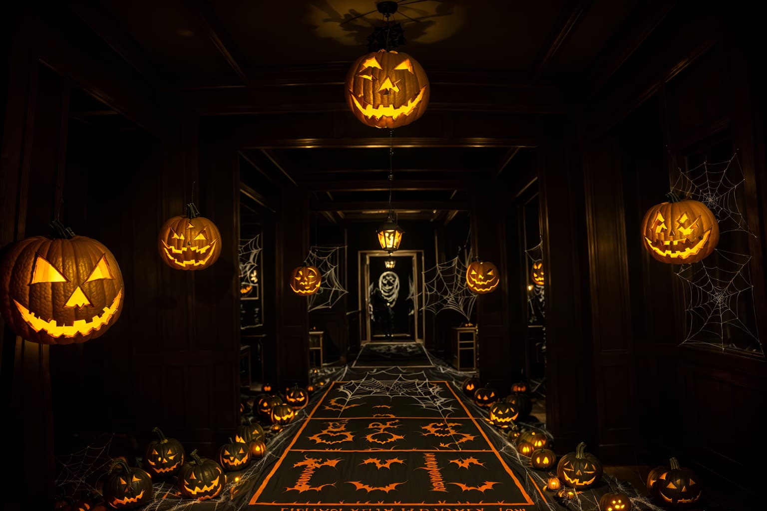 halloween-style (clothing store interior) . with cobwebs and spiderwebs and cobwebs and glowing pumpkins and human skulls and lanterns and yellow black balloons and lanterns. . cinematic photo, highly detailed, cinematic lighting, ultra-detailed, ultrarealistic, photorealism, 8k. halloween interior design style. masterpiece, cinematic light, ultrarealistic+, photorealistic+, 8k, raw photo, realistic, sharp focus on eyes, (symmetrical eyes), (intact eyes), hyperrealistic, highest quality, best quality, , highly detailed, masterpiece, best quality, extremely detailed 8k wallpaper, masterpiece, best quality, ultra-detailed, best shadow, detailed background, detailed face, detailed eyes, high contrast, best illumination, detailed face, dulux, caustic, dynamic angle, detailed glow. dramatic lighting. highly detailed, insanely detailed hair, symmetrical, intricate details, professionally retouched, 8k high definition. strong bokeh. award winning photo.