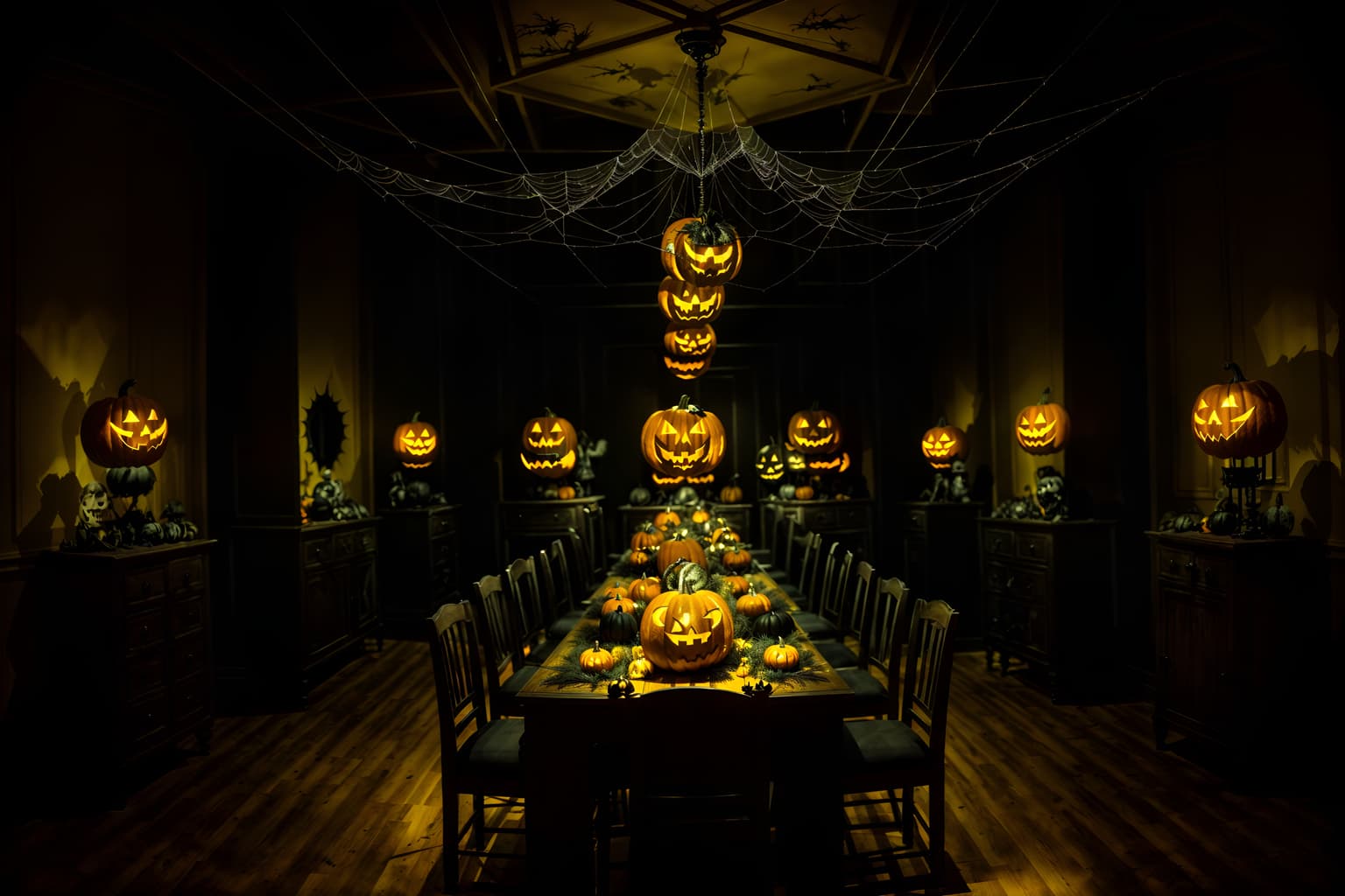 halloween-style (clothing store interior) . with cobwebs and spiderwebs and cobwebs and glowing pumpkins and human skulls and lanterns and yellow black balloons and lanterns. . cinematic photo, highly detailed, cinematic lighting, ultra-detailed, ultrarealistic, photorealism, 8k. halloween interior design style. masterpiece, cinematic light, ultrarealistic+, photorealistic+, 8k, raw photo, realistic, sharp focus on eyes, (symmetrical eyes), (intact eyes), hyperrealistic, highest quality, best quality, , highly detailed, masterpiece, best quality, extremely detailed 8k wallpaper, masterpiece, best quality, ultra-detailed, best shadow, detailed background, detailed face, detailed eyes, high contrast, best illumination, detailed face, dulux, caustic, dynamic angle, detailed glow. dramatic lighting. highly detailed, insanely detailed hair, symmetrical, intricate details, professionally retouched, 8k high definition. strong bokeh. award winning photo.