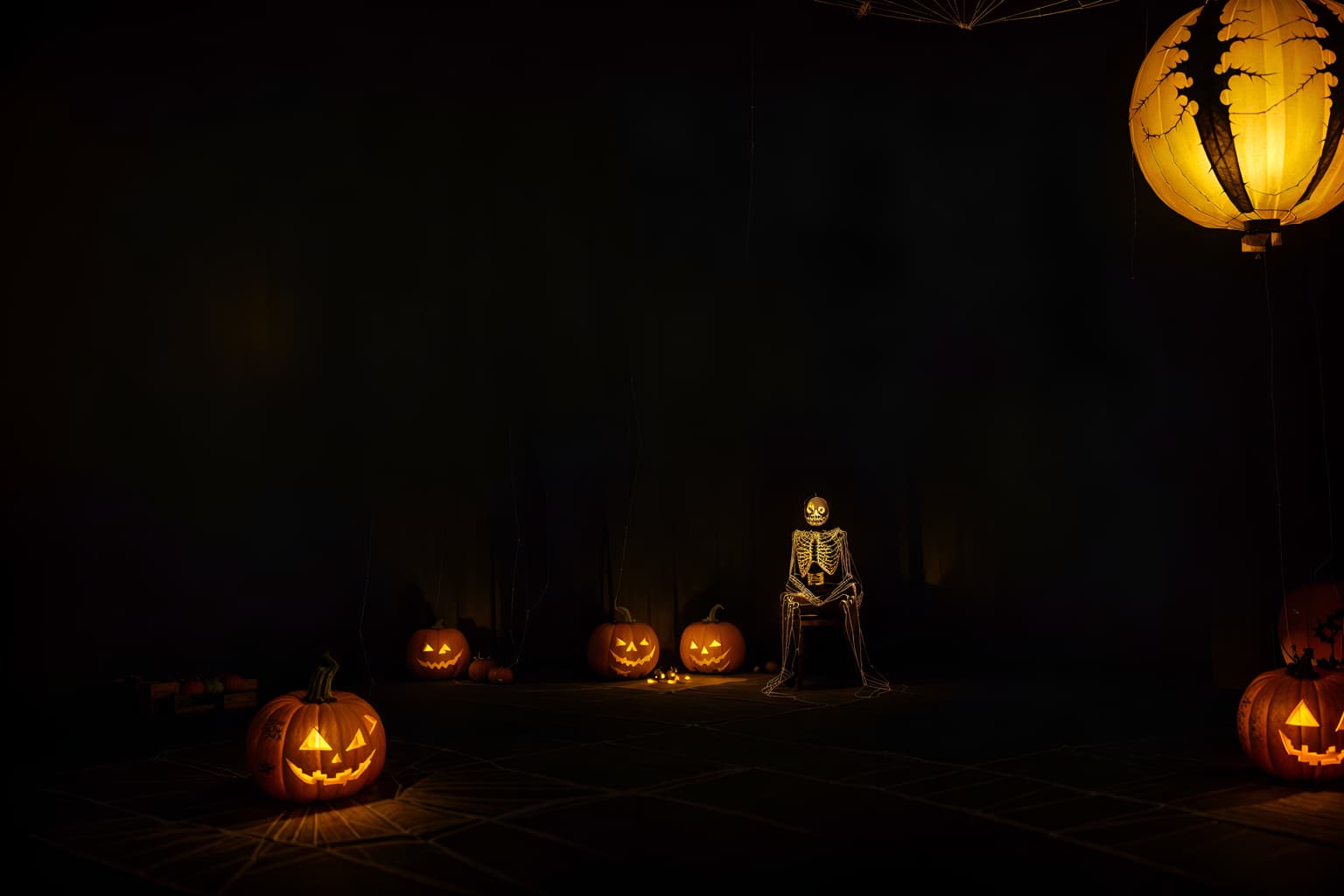 halloween-style (onsen interior) . with cobwebs and yellow black balloons and lanterns and glowing pumpkins and cobwebs and lanterns and skeletons sitting and standing and spiderwebs. . cinematic photo, highly detailed, cinematic lighting, ultra-detailed, ultrarealistic, photorealism, 8k. halloween interior design style. masterpiece, cinematic light, ultrarealistic+, photorealistic+, 8k, raw photo, realistic, sharp focus on eyes, (symmetrical eyes), (intact eyes), hyperrealistic, highest quality, best quality, , highly detailed, masterpiece, best quality, extremely detailed 8k wallpaper, masterpiece, best quality, ultra-detailed, best shadow, detailed background, detailed face, detailed eyes, high contrast, best illumination, detailed face, dulux, caustic, dynamic angle, detailed glow. dramatic lighting. highly detailed, insanely detailed hair, symmetrical, intricate details, professionally retouched, 8k high definition. strong bokeh. award winning photo.