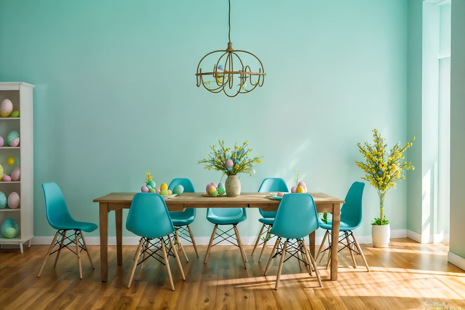 easter-style (exhibition space interior) . with easter decorations and light blue colors and flowers on table and spring decorations and colorful easter eggs and easter decorations. . cinematic photo, highly detailed, cinematic lighting, ultra-detailed, ultrarealistic, photorealism, 8k. easter interior design style. masterpiece, cinematic light, ultrarealistic+, photorealistic+, 8k, raw photo, realistic, sharp focus on eyes, (symmetrical eyes), (intact eyes), hyperrealistic, highest quality, best quality, , highly detailed, masterpiece, best quality, extremely detailed 8k wallpaper, masterpiece, best quality, ultra-detailed, best shadow, detailed background, detailed face, detailed eyes, high contrast, best illumination, detailed face, dulux, caustic, dynamic angle, detailed glow. dramatic lighting. highly detailed, insanely detailed hair, symmetrical, intricate details, professionally retouched, 8k high definition. strong bokeh. award winning photo.