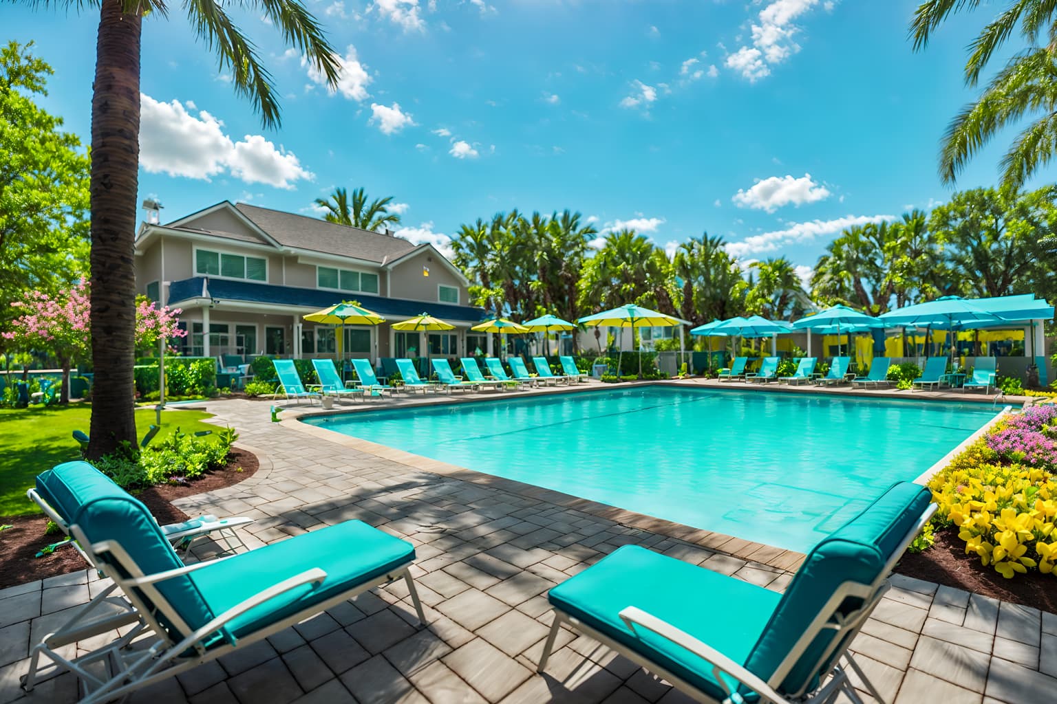 easter-style designed (outdoor pool area ) with pool and pool lights and pool lounge chairs and pool. . with colorful easter eggs and flowers on table and spring decorations and easter decorations and light blue colors and colorful easter eggs. . cinematic photo, highly detailed, cinematic lighting, ultra-detailed, ultrarealistic, photorealism, 8k. easter design style. masterpiece, cinematic light, ultrarealistic+, photorealistic+, 8k, raw photo, realistic, sharp focus on eyes, (symmetrical eyes), (intact eyes), hyperrealistic, highest quality, best quality, , highly detailed, masterpiece, best quality, extremely detailed 8k wallpaper, masterpiece, best quality, ultra-detailed, best shadow, detailed background, detailed face, detailed eyes, high contrast, best illumination, detailed face, dulux, caustic, dynamic angle, detailed glow. dramatic lighting. highly detailed, insanely detailed hair, symmetrical, intricate details, professionally retouched, 8k high definition. strong bokeh. award winning photo.