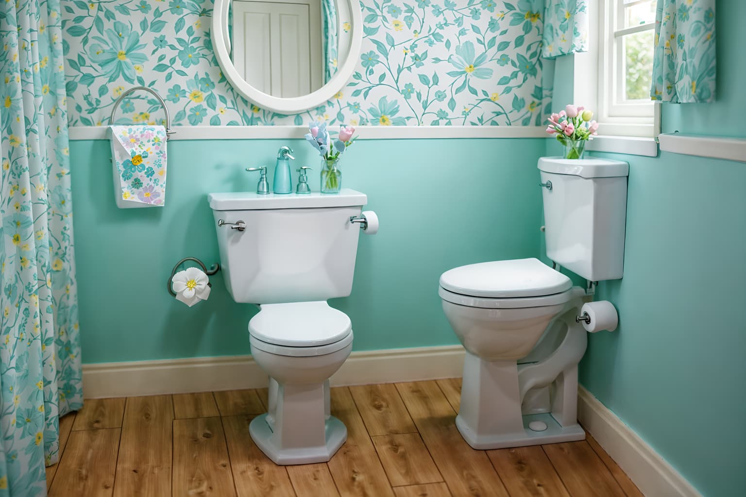 easter-style (toilet interior) with sink with tap and toilet paper hanger and toilet with toilet seat up and sink with tap. . with flowers on table and colorful easter eggs and light blue colors and easter decorations and spring decorations and flowers on table. . cinematic photo, highly detailed, cinematic lighting, ultra-detailed, ultrarealistic, photorealism, 8k. easter interior design style. masterpiece, cinematic light, ultrarealistic+, photorealistic+, 8k, raw photo, realistic, sharp focus on eyes, (symmetrical eyes), (intact eyes), hyperrealistic, highest quality, best quality, , highly detailed, masterpiece, best quality, extremely detailed 8k wallpaper, masterpiece, best quality, ultra-detailed, best shadow, detailed background, detailed face, detailed eyes, high contrast, best illumination, detailed face, dulux, caustic, dynamic angle, detailed glow. dramatic lighting. highly detailed, insanely detailed hair, symmetrical, intricate details, professionally retouched, 8k high definition. strong bokeh. award winning photo.