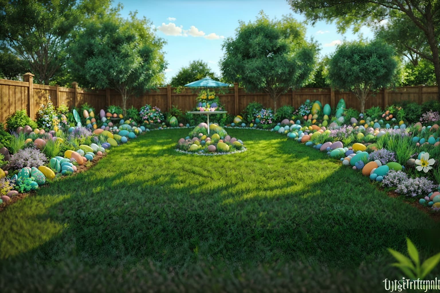 easter-style designed (outdoor garden ) with grass and garden plants and garden tree and grass. . with light blue colors and spring decorations and easter decorations and colorful easter eggs and flowers on table and light blue colors. . cinematic photo, highly detailed, cinematic lighting, ultra-detailed, ultrarealistic, photorealism, 8k. easter design style. masterpiece, cinematic light, ultrarealistic+, photorealistic+, 8k, raw photo, realistic, sharp focus on eyes, (symmetrical eyes), (intact eyes), hyperrealistic, highest quality, best quality, , highly detailed, masterpiece, best quality, extremely detailed 8k wallpaper, masterpiece, best quality, ultra-detailed, best shadow, detailed background, detailed face, detailed eyes, high contrast, best illumination, detailed face, dulux, caustic, dynamic angle, detailed glow. dramatic lighting. highly detailed, insanely detailed hair, symmetrical, intricate details, professionally retouched, 8k high definition. strong bokeh. award winning photo.