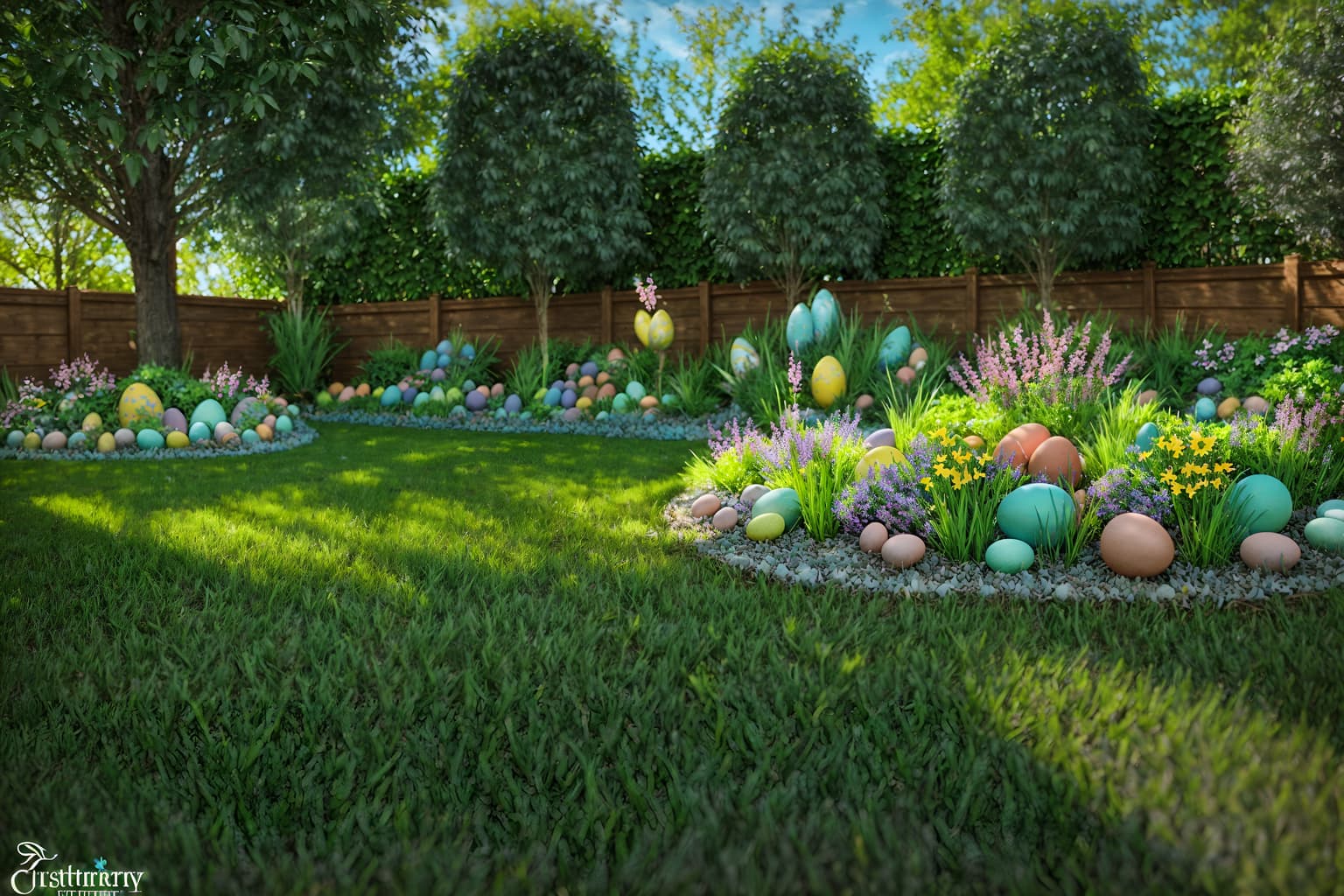 easter-style designed (outdoor garden ) with grass and garden plants and garden tree and grass. . with light blue colors and spring decorations and easter decorations and colorful easter eggs and flowers on table and light blue colors. . cinematic photo, highly detailed, cinematic lighting, ultra-detailed, ultrarealistic, photorealism, 8k. easter design style. masterpiece, cinematic light, ultrarealistic+, photorealistic+, 8k, raw photo, realistic, sharp focus on eyes, (symmetrical eyes), (intact eyes), hyperrealistic, highest quality, best quality, , highly detailed, masterpiece, best quality, extremely detailed 8k wallpaper, masterpiece, best quality, ultra-detailed, best shadow, detailed background, detailed face, detailed eyes, high contrast, best illumination, detailed face, dulux, caustic, dynamic angle, detailed glow. dramatic lighting. highly detailed, insanely detailed hair, symmetrical, intricate details, professionally retouched, 8k high definition. strong bokeh. award winning photo.