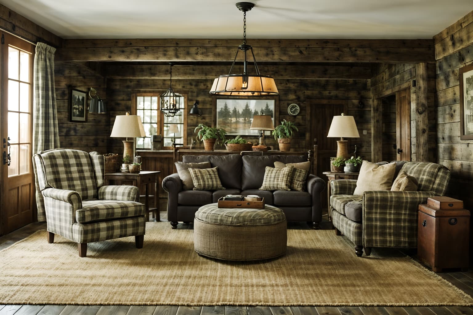 cottagecore-style (hotel lobby interior) with check in desk and sofas and rug and coffee tables and plant and lounge chairs and hanging lamps and furniture. . with rustic and cottage style and traditional and muted colors and natural and earthy and organic and country style. . cinematic photo, highly detailed, cinematic lighting, ultra-detailed, ultrarealistic, photorealism, 8k. cottagecore interior design style. masterpiece, cinematic light, ultrarealistic+, photorealistic+, 8k, raw photo, realistic, sharp focus on eyes, (symmetrical eyes), (intact eyes), hyperrealistic, highest quality, best quality, , highly detailed, masterpiece, best quality, extremely detailed 8k wallpaper, masterpiece, best quality, ultra-detailed, best shadow, detailed background, detailed face, detailed eyes, high contrast, best illumination, detailed face, dulux, caustic, dynamic angle, detailed glow. dramatic lighting. highly detailed, insanely detailed hair, symmetrical, intricate details, professionally retouched, 8k high definition. strong bokeh. award winning photo.