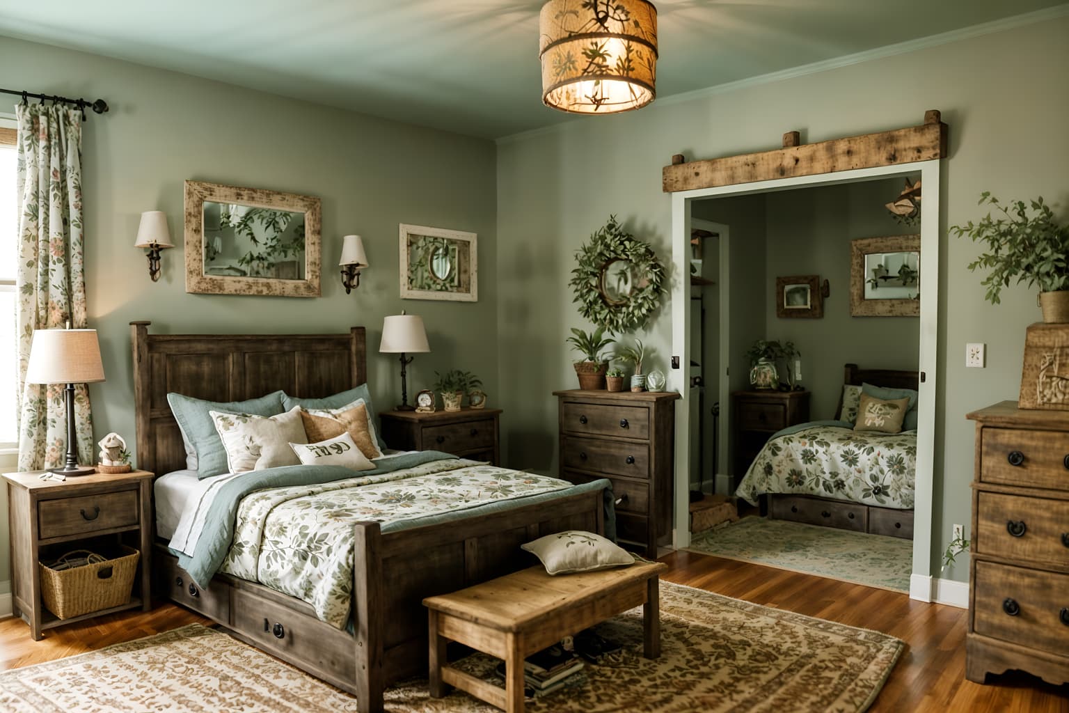 cottagecore-style (kids room interior) with plant and dresser closet and bedside table or night stand and night light and bed and accent chair and mirror and storage bench or ottoman. . with muted colors and natural and floral patterns and organic and rustic and earthy and country style and traditional. . cinematic photo, highly detailed, cinematic lighting, ultra-detailed, ultrarealistic, photorealism, 8k. cottagecore interior design style. masterpiece, cinematic light, ultrarealistic+, photorealistic+, 8k, raw photo, realistic, sharp focus on eyes, (symmetrical eyes), (intact eyes), hyperrealistic, highest quality, best quality, , highly detailed, masterpiece, best quality, extremely detailed 8k wallpaper, masterpiece, best quality, ultra-detailed, best shadow, detailed background, detailed face, detailed eyes, high contrast, best illumination, detailed face, dulux, caustic, dynamic angle, detailed glow. dramatic lighting. highly detailed, insanely detailed hair, symmetrical, intricate details, professionally retouched, 8k high definition. strong bokeh. award winning photo.