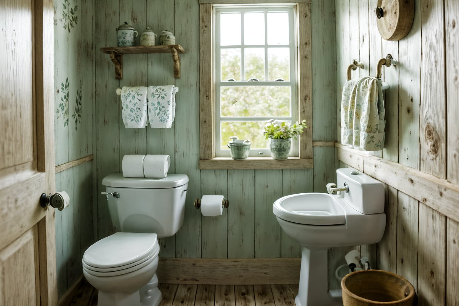 cottagecore-style (toilet interior) with sink with tap and toilet paper hanger and toilet with toilet seat up and sink with tap. . with floral patterns and rustic and earthy and muted colors and organic and natural and cottage style and traditional. . cinematic photo, highly detailed, cinematic lighting, ultra-detailed, ultrarealistic, photorealism, 8k. cottagecore interior design style. masterpiece, cinematic light, ultrarealistic+, photorealistic+, 8k, raw photo, realistic, sharp focus on eyes, (symmetrical eyes), (intact eyes), hyperrealistic, highest quality, best quality, , highly detailed, masterpiece, best quality, extremely detailed 8k wallpaper, masterpiece, best quality, ultra-detailed, best shadow, detailed background, detailed face, detailed eyes, high contrast, best illumination, detailed face, dulux, caustic, dynamic angle, detailed glow. dramatic lighting. highly detailed, insanely detailed hair, symmetrical, intricate details, professionally retouched, 8k high definition. strong bokeh. award winning photo.