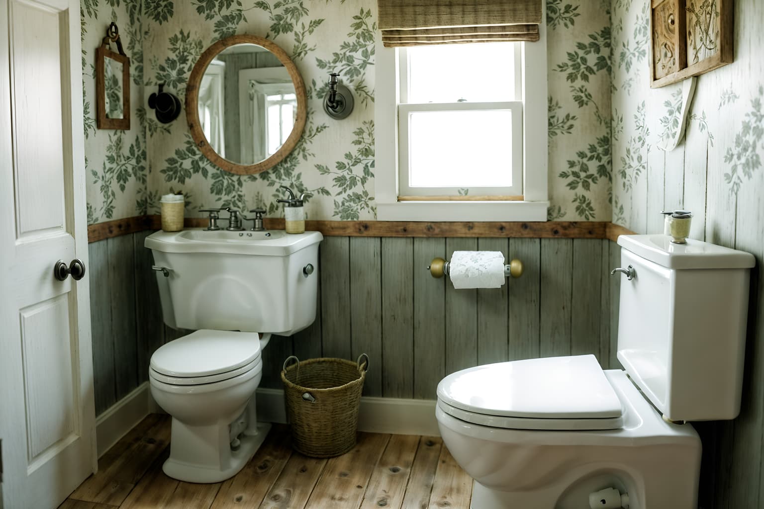 cottagecore-style (toilet interior) with sink with tap and toilet paper hanger and toilet with toilet seat up and sink with tap. . with floral patterns and rustic and earthy and muted colors and organic and natural and cottage style and traditional. . cinematic photo, highly detailed, cinematic lighting, ultra-detailed, ultrarealistic, photorealism, 8k. cottagecore interior design style. masterpiece, cinematic light, ultrarealistic+, photorealistic+, 8k, raw photo, realistic, sharp focus on eyes, (symmetrical eyes), (intact eyes), hyperrealistic, highest quality, best quality, , highly detailed, masterpiece, best quality, extremely detailed 8k wallpaper, masterpiece, best quality, ultra-detailed, best shadow, detailed background, detailed face, detailed eyes, high contrast, best illumination, detailed face, dulux, caustic, dynamic angle, detailed glow. dramatic lighting. highly detailed, insanely detailed hair, symmetrical, intricate details, professionally retouched, 8k high definition. strong bokeh. award winning photo.