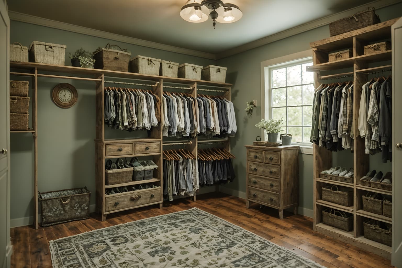 cottagecore-style (walk in closet interior) . with cottage style and country style and muted colors and natural and rustic and organic and earthy and floral patterns. . cinematic photo, highly detailed, cinematic lighting, ultra-detailed, ultrarealistic, photorealism, 8k. cottagecore interior design style. masterpiece, cinematic light, ultrarealistic+, photorealistic+, 8k, raw photo, realistic, sharp focus on eyes, (symmetrical eyes), (intact eyes), hyperrealistic, highest quality, best quality, , highly detailed, masterpiece, best quality, extremely detailed 8k wallpaper, masterpiece, best quality, ultra-detailed, best shadow, detailed background, detailed face, detailed eyes, high contrast, best illumination, detailed face, dulux, caustic, dynamic angle, detailed glow. dramatic lighting. highly detailed, insanely detailed hair, symmetrical, intricate details, professionally retouched, 8k high definition. strong bokeh. award winning photo.