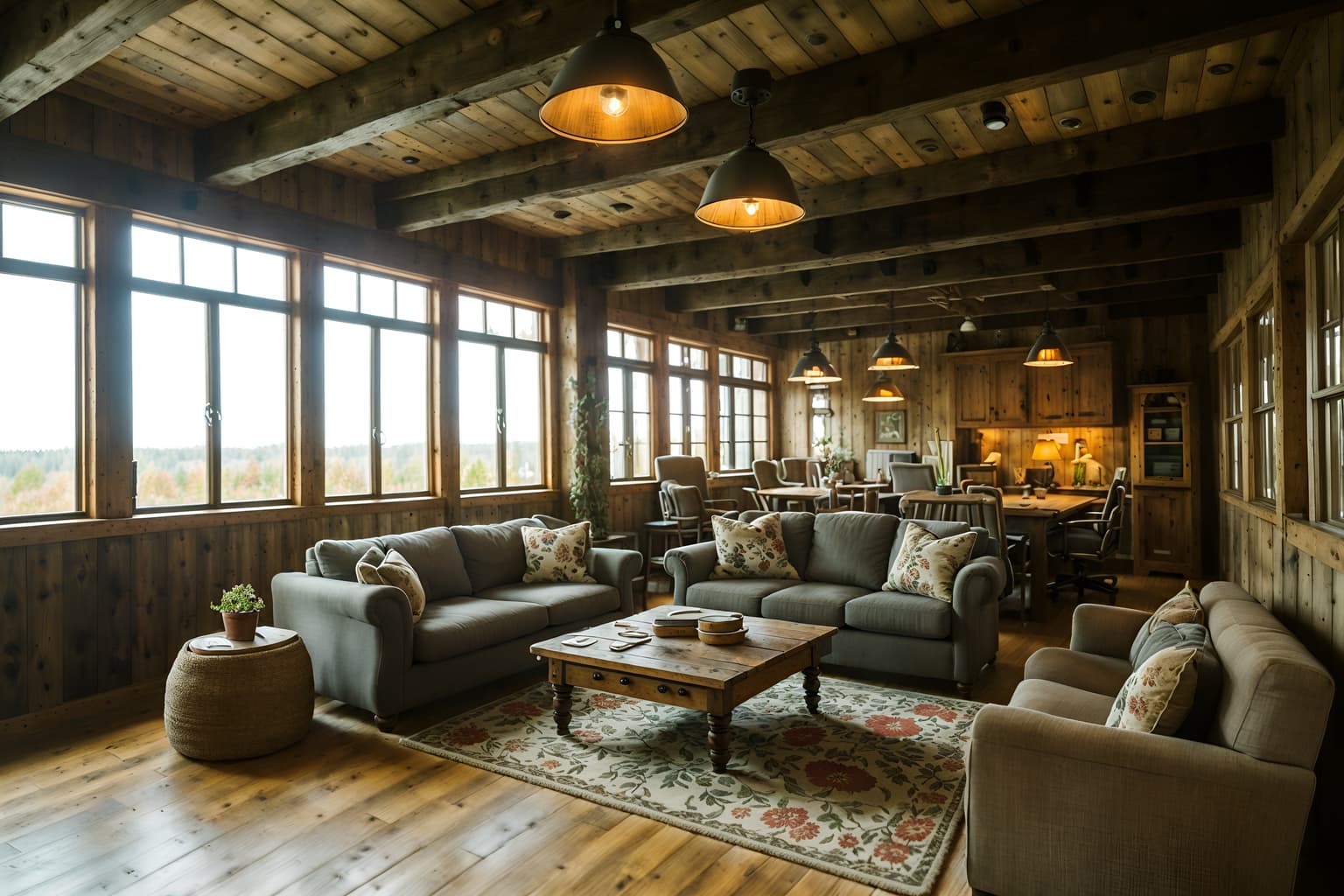 cottagecore-style (coworking space interior) with office desks and office chairs and seating area with sofa and lounge chairs and office desks. . with organic and earthy and floral patterns and cottage style and traditional and muted colors and country style and rustic. . cinematic photo, highly detailed, cinematic lighting, ultra-detailed, ultrarealistic, photorealism, 8k. cottagecore interior design style. masterpiece, cinematic light, ultrarealistic+, photorealistic+, 8k, raw photo, realistic, sharp focus on eyes, (symmetrical eyes), (intact eyes), hyperrealistic, highest quality, best quality, , highly detailed, masterpiece, best quality, extremely detailed 8k wallpaper, masterpiece, best quality, ultra-detailed, best shadow, detailed background, detailed face, detailed eyes, high contrast, best illumination, detailed face, dulux, caustic, dynamic angle, detailed glow. dramatic lighting. highly detailed, insanely detailed hair, symmetrical, intricate details, professionally retouched, 8k high definition. strong bokeh. award winning photo.