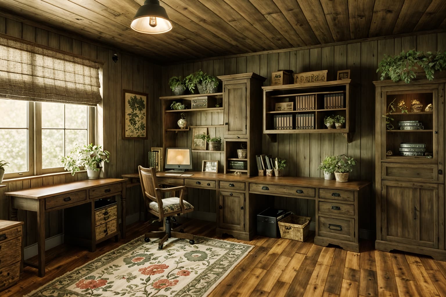 cottagecore-style (home office interior) with plant and cabinets and office chair and desk lamp and computer desk and plant. . with traditional and country style and floral patterns and organic and muted colors and cottage style and rustic and natural. . cinematic photo, highly detailed, cinematic lighting, ultra-detailed, ultrarealistic, photorealism, 8k. cottagecore interior design style. masterpiece, cinematic light, ultrarealistic+, photorealistic+, 8k, raw photo, realistic, sharp focus on eyes, (symmetrical eyes), (intact eyes), hyperrealistic, highest quality, best quality, , highly detailed, masterpiece, best quality, extremely detailed 8k wallpaper, masterpiece, best quality, ultra-detailed, best shadow, detailed background, detailed face, detailed eyes, high contrast, best illumination, detailed face, dulux, caustic, dynamic angle, detailed glow. dramatic lighting. highly detailed, insanely detailed hair, symmetrical, intricate details, professionally retouched, 8k high definition. strong bokeh. award winning photo.