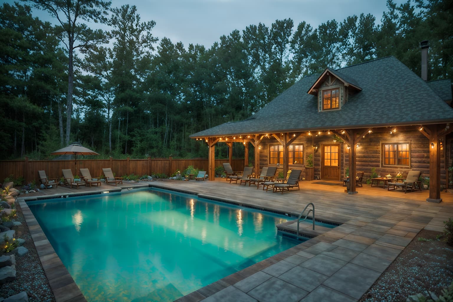 cottagecore-style designed (outdoor pool area ) with pool lights and pool lounge chairs and pool and pool lights. . with earthy and muted colors and organic and rustic and floral patterns and natural and traditional and cottage style. . cinematic photo, highly detailed, cinematic lighting, ultra-detailed, ultrarealistic, photorealism, 8k. cottagecore design style. masterpiece, cinematic light, ultrarealistic+, photorealistic+, 8k, raw photo, realistic, sharp focus on eyes, (symmetrical eyes), (intact eyes), hyperrealistic, highest quality, best quality, , highly detailed, masterpiece, best quality, extremely detailed 8k wallpaper, masterpiece, best quality, ultra-detailed, best shadow, detailed background, detailed face, detailed eyes, high contrast, best illumination, detailed face, dulux, caustic, dynamic angle, detailed glow. dramatic lighting. highly detailed, insanely detailed hair, symmetrical, intricate details, professionally retouched, 8k high definition. strong bokeh. award winning photo.
