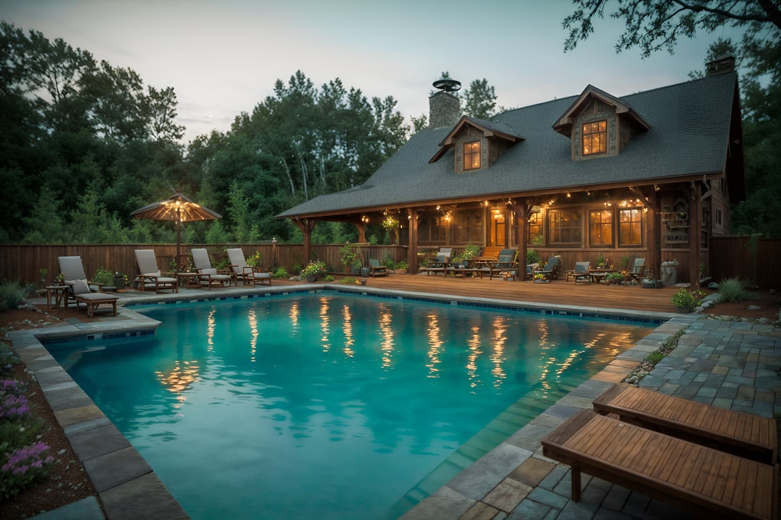 cottagecore-style designed (outdoor pool area ) with pool lights and pool lounge chairs and pool and pool lights. . with earthy and muted colors and organic and rustic and floral patterns and natural and traditional and cottage style. . cinematic photo, highly detailed, cinematic lighting, ultra-detailed, ultrarealistic, photorealism, 8k. cottagecore design style. masterpiece, cinematic light, ultrarealistic+, photorealistic+, 8k, raw photo, realistic, sharp focus on eyes, (symmetrical eyes), (intact eyes), hyperrealistic, highest quality, best quality, , highly detailed, masterpiece, best quality, extremely detailed 8k wallpaper, masterpiece, best quality, ultra-detailed, best shadow, detailed background, detailed face, detailed eyes, high contrast, best illumination, detailed face, dulux, caustic, dynamic angle, detailed glow. dramatic lighting. highly detailed, insanely detailed hair, symmetrical, intricate details, professionally retouched, 8k high definition. strong bokeh. award winning photo.