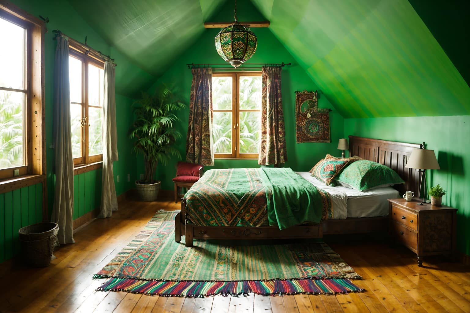 bohemian-style (attic interior) . with carefree layers of pattern, texture, and color and lush green nature and bold colors and a lack of structure and woods and playful colors and playful textures and playful patterns. . cinematic photo, highly detailed, cinematic lighting, ultra-detailed, ultrarealistic, photorealism, 8k. bohemian interior design style. masterpiece, cinematic light, ultrarealistic+, photorealistic+, 8k, raw photo, realistic, sharp focus on eyes, (symmetrical eyes), (intact eyes), hyperrealistic, highest quality, best quality, , highly detailed, masterpiece, best quality, extremely detailed 8k wallpaper, masterpiece, best quality, ultra-detailed, best shadow, detailed background, detailed face, detailed eyes, high contrast, best illumination, detailed face, dulux, caustic, dynamic angle, detailed glow. dramatic lighting. highly detailed, insanely detailed hair, symmetrical, intricate details, professionally retouched, 8k high definition. strong bokeh. award winning photo.
