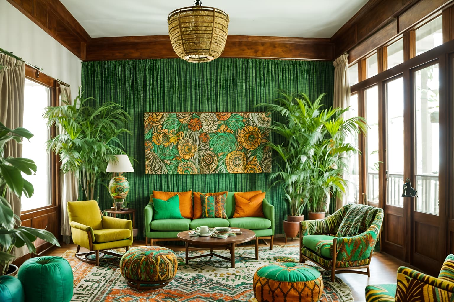 bohemian-style (hotel lobby interior) with lounge chairs and coffee tables and check in desk and hanging lamps and plant and sofas and rug and furniture. . with lush green nature and bold colors and carefree layers of pattern, texture, and color and animal hides and playful colors and playful patterns and a lack of structure and natural materials. . cinematic photo, highly detailed, cinematic lighting, ultra-detailed, ultrarealistic, photorealism, 8k. bohemian interior design style. masterpiece, cinematic light, ultrarealistic+, photorealistic+, 8k, raw photo, realistic, sharp focus on eyes, (symmetrical eyes), (intact eyes), hyperrealistic, highest quality, best quality, , highly detailed, masterpiece, best quality, extremely detailed 8k wallpaper, masterpiece, best quality, ultra-detailed, best shadow, detailed background, detailed face, detailed eyes, high contrast, best illumination, detailed face, dulux, caustic, dynamic angle, detailed glow. dramatic lighting. highly detailed, insanely detailed hair, symmetrical, intricate details, professionally retouched, 8k high definition. strong bokeh. award winning photo.