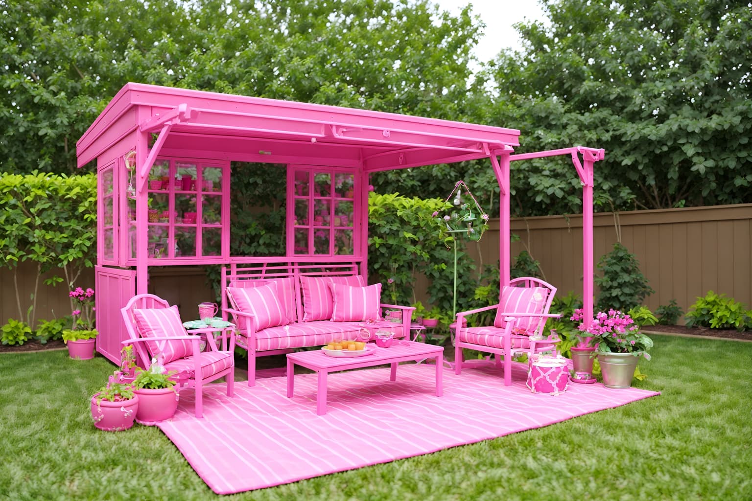 hot pink-style designed (outdoor patio ) with patio couch with pillows and deck with deck chairs and grass and plant and barbeque or grill and patio couch with pillows. . with barbie closet and barbie style and hot pink barbie colors and barbie plastic and barbie glitter and sparkle and hot pink barbie walls and barbie sofa and barbie bold rosy hues like fuchsia and magenta. . cinematic photo, highly detailed, cinematic lighting, ultra-detailed, ultrarealistic, photorealism, 8k. hot pink design style. masterpiece, cinematic light, ultrarealistic+, photorealistic+, 8k, raw photo, realistic, sharp focus on eyes, (symmetrical eyes), (intact eyes), hyperrealistic, highest quality, best quality, , highly detailed, masterpiece, best quality, extremely detailed 8k wallpaper, masterpiece, best quality, ultra-detailed, best shadow, detailed background, detailed face, detailed eyes, high contrast, best illumination, detailed face, dulux, caustic, dynamic angle, detailed glow. dramatic lighting. highly detailed, insanely detailed hair, symmetrical, intricate details, professionally retouched, 8k high definition. strong bokeh. award winning photo.