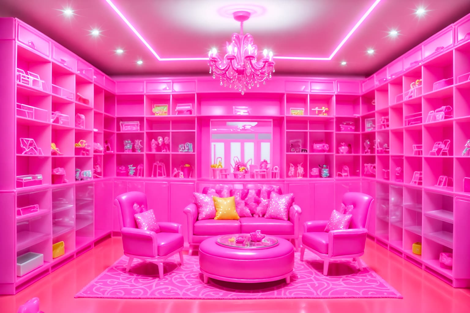 hot pink-style (clothing store interior) . with barbie closet and barbie plastic interior and barbie sofa and barbie chairs and hot pink barbie walls and barbie style interior and barbie bold rosy hues like fuchsia and magenta and barbie glitter and sparkle. . cinematic photo, highly detailed, cinematic lighting, ultra-detailed, ultrarealistic, photorealism, 8k. hot pink interior design style. masterpiece, cinematic light, ultrarealistic+, photorealistic+, 8k, raw photo, realistic, sharp focus on eyes, (symmetrical eyes), (intact eyes), hyperrealistic, highest quality, best quality, , highly detailed, masterpiece, best quality, extremely detailed 8k wallpaper, masterpiece, best quality, ultra-detailed, best shadow, detailed background, detailed face, detailed eyes, high contrast, best illumination, detailed face, dulux, caustic, dynamic angle, detailed glow. dramatic lighting. highly detailed, insanely detailed hair, symmetrical, intricate details, professionally retouched, 8k high definition. strong bokeh. award winning photo.