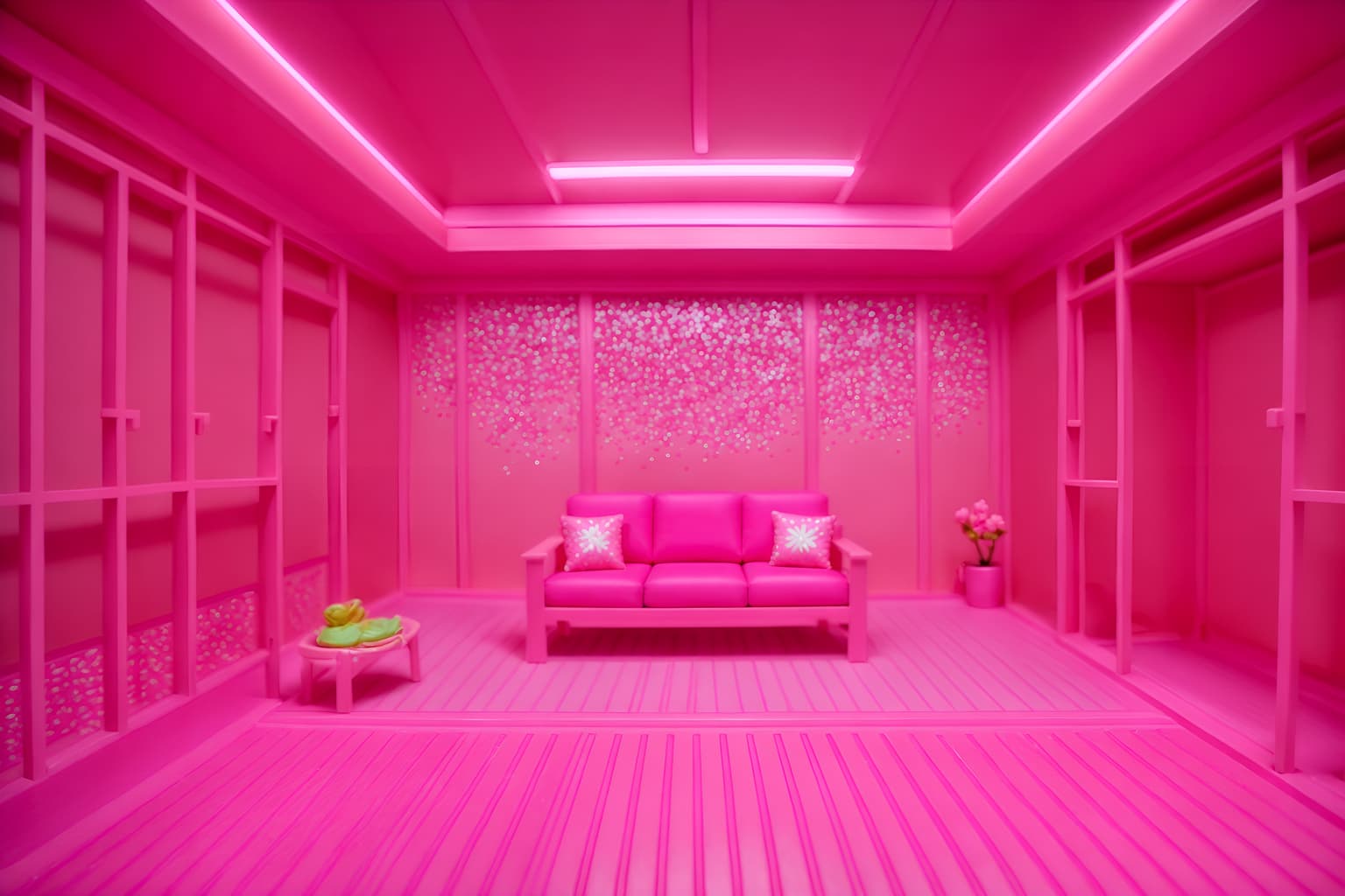 hot pink-style (onsen interior) . with barbie chairs and barbie closet and hot pink barbie colors and barbie sofa and barbie bold rosy hues like fuchsia and magenta and barbie glitter and sparkle and barbie plastic interior and hot pink barbie walls. . cinematic photo, highly detailed, cinematic lighting, ultra-detailed, ultrarealistic, photorealism, 8k. hot pink interior design style. masterpiece, cinematic light, ultrarealistic+, photorealistic+, 8k, raw photo, realistic, sharp focus on eyes, (symmetrical eyes), (intact eyes), hyperrealistic, highest quality, best quality, , highly detailed, masterpiece, best quality, extremely detailed 8k wallpaper, masterpiece, best quality, ultra-detailed, best shadow, detailed background, detailed face, detailed eyes, high contrast, best illumination, detailed face, dulux, caustic, dynamic angle, detailed glow. dramatic lighting. highly detailed, insanely detailed hair, symmetrical, intricate details, professionally retouched, 8k high definition. strong bokeh. award winning photo.