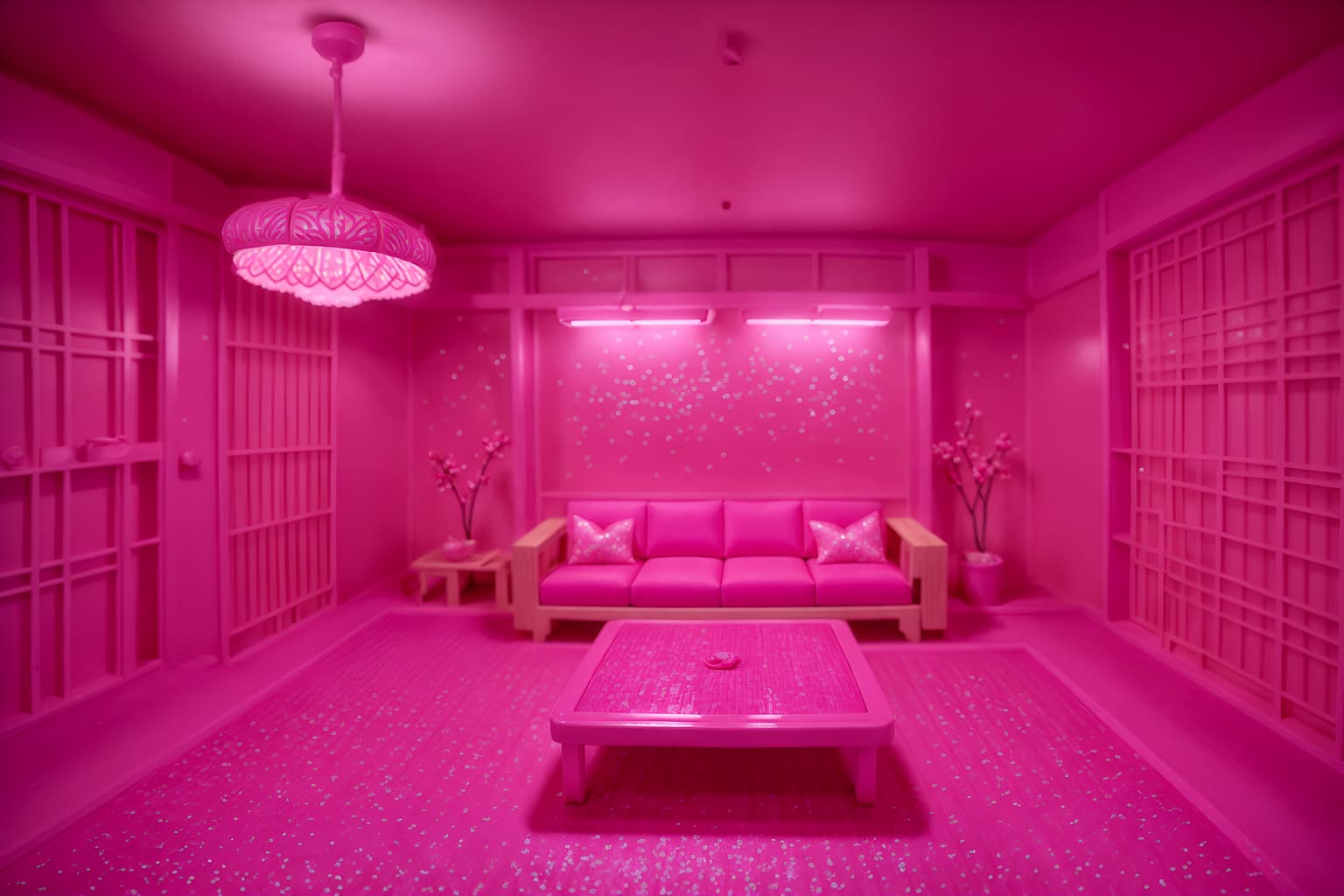 hot pink-style (onsen interior) . with barbie chairs and barbie closet and hot pink barbie colors and barbie sofa and barbie bold rosy hues like fuchsia and magenta and barbie glitter and sparkle and barbie plastic interior and hot pink barbie walls. . cinematic photo, highly detailed, cinematic lighting, ultra-detailed, ultrarealistic, photorealism, 8k. hot pink interior design style. masterpiece, cinematic light, ultrarealistic+, photorealistic+, 8k, raw photo, realistic, sharp focus on eyes, (symmetrical eyes), (intact eyes), hyperrealistic, highest quality, best quality, , highly detailed, masterpiece, best quality, extremely detailed 8k wallpaper, masterpiece, best quality, ultra-detailed, best shadow, detailed background, detailed face, detailed eyes, high contrast, best illumination, detailed face, dulux, caustic, dynamic angle, detailed glow. dramatic lighting. highly detailed, insanely detailed hair, symmetrical, intricate details, professionally retouched, 8k high definition. strong bokeh. award winning photo.